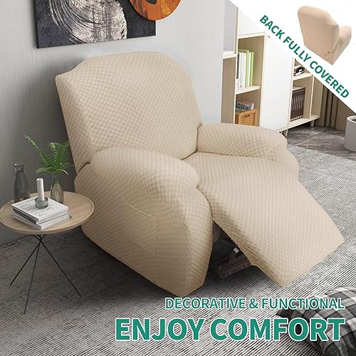 Vista 146 de YEMYHOM Funda elástica de 4 piezas para silla reclinable de jacquard con bolsillo lateral, antideslizante, ajustable, protector de muebles con parte