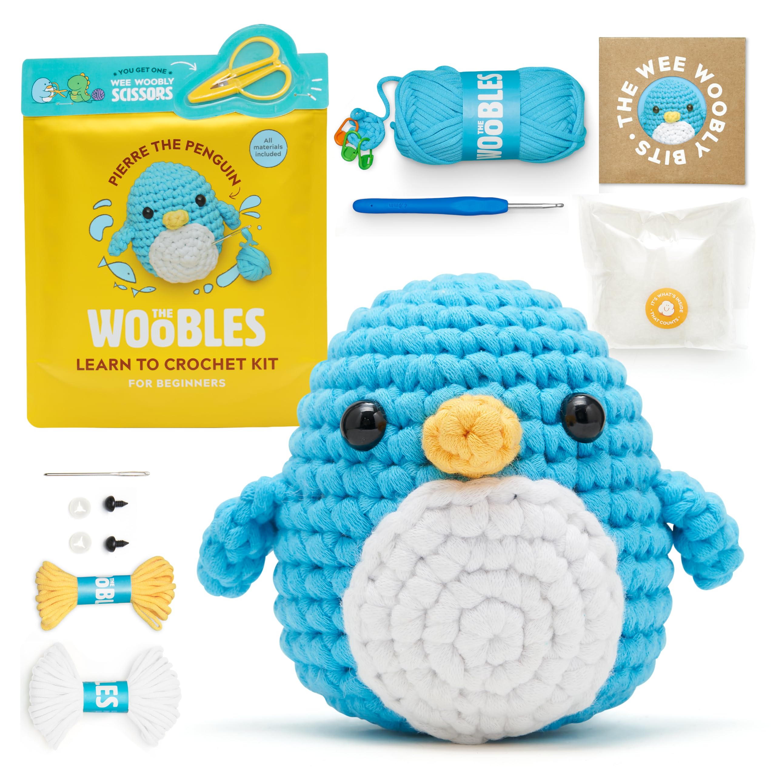The Woobles Beginner Crochet Kit with Scissor - Pierre the Penguin