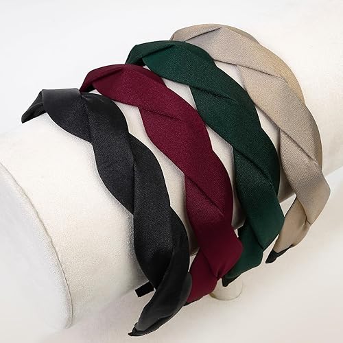Miniatura 3 de WOVOWOVO Diadema trenzada de 4 piezas para mujeres y niñas, banda ancha para el cabello a la moda, antideslizante, diseño de aro para el cabello,