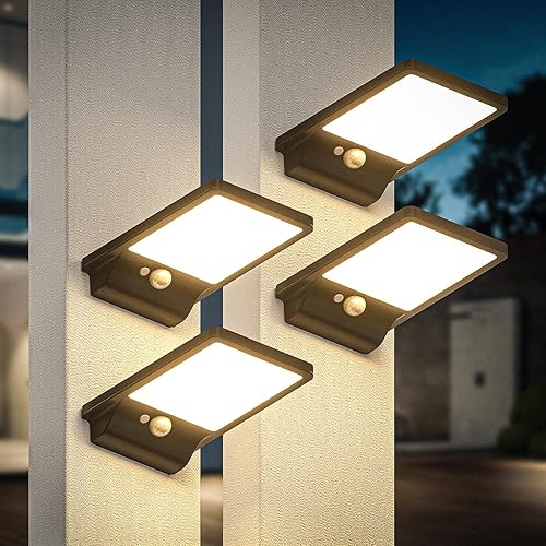 Miniatura 10 de Paquete de 2 lámparas solares de pared para exteriores, impermeable, modelo 2025, batería de 2000 mAh, 350 lúmenes, 3 modos, blanco cálido de 3000