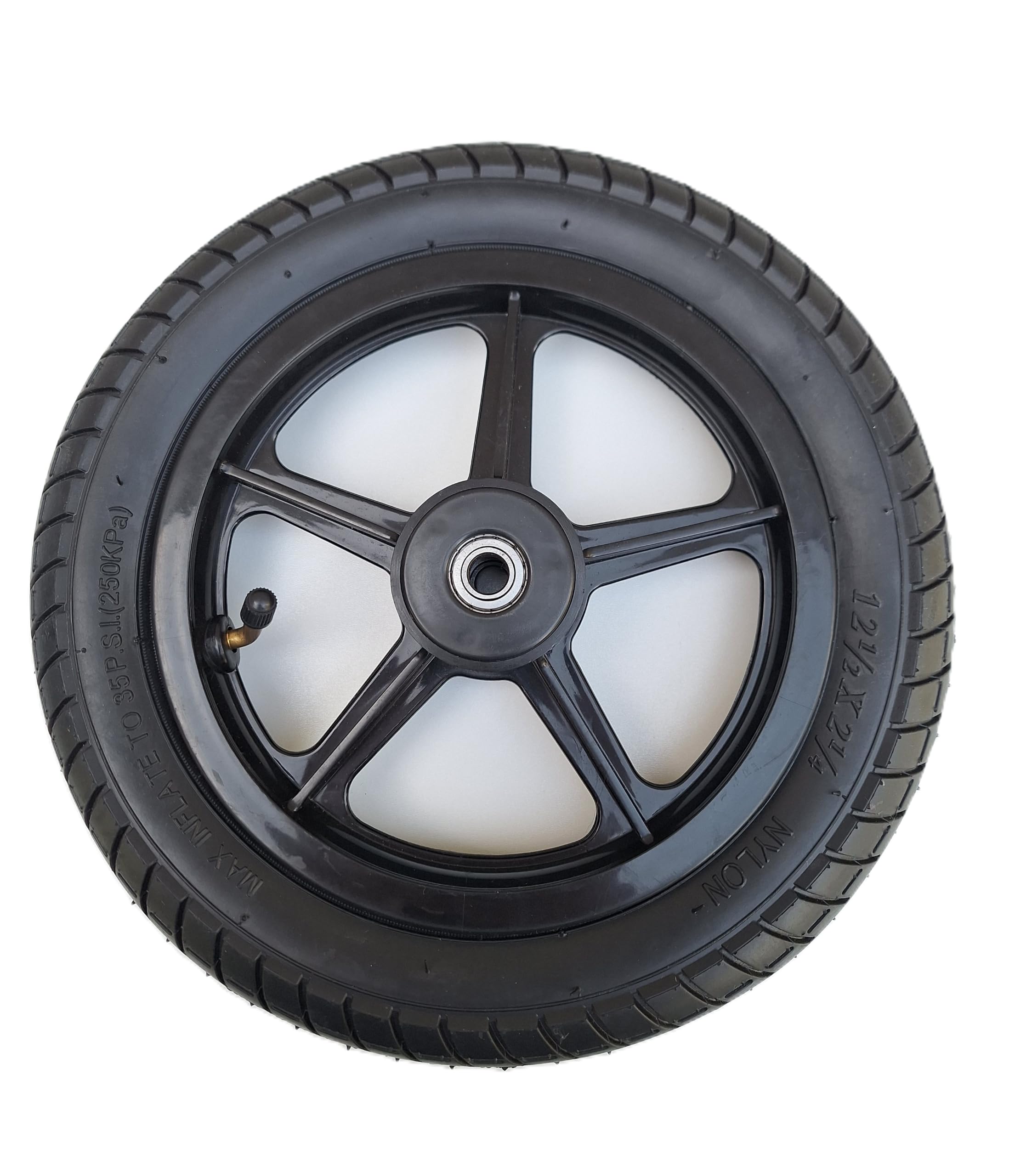 Juego de 2 ruedas traseras para silla de ruedas de 12 pulgadas, rueda completa 12 1/2 x 2 1/4 (62-203) – Neumáticos con llanta de plástico, rodamiento de bolas y válvula de coche, rueda de repuesto
