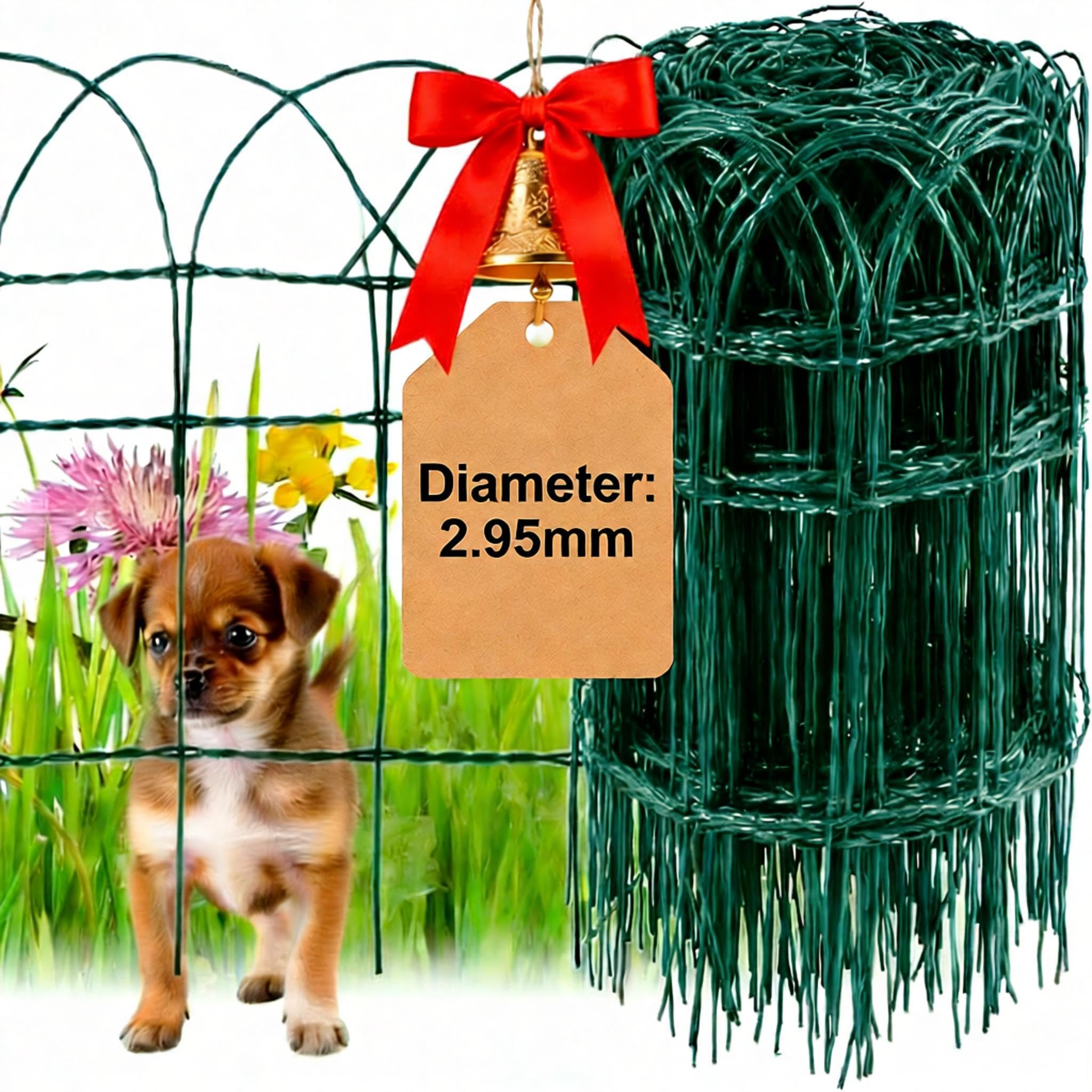 Amagabeli Garden Home 0.4M x 25M Green Garden Border Fence 2.95mm DA140 PVC Coated Metal Wire Fencing Rustproof Netting Border Edge for Outdoor Flower Bed Animal Barrier