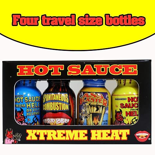 Miniatura 3 de Xtreme Heat - Juego de botellas de salsa picante gourmet, tamaño de viaje, paquete de 4, prueba si te atreves, regalos de Navidad gourmet perfectos