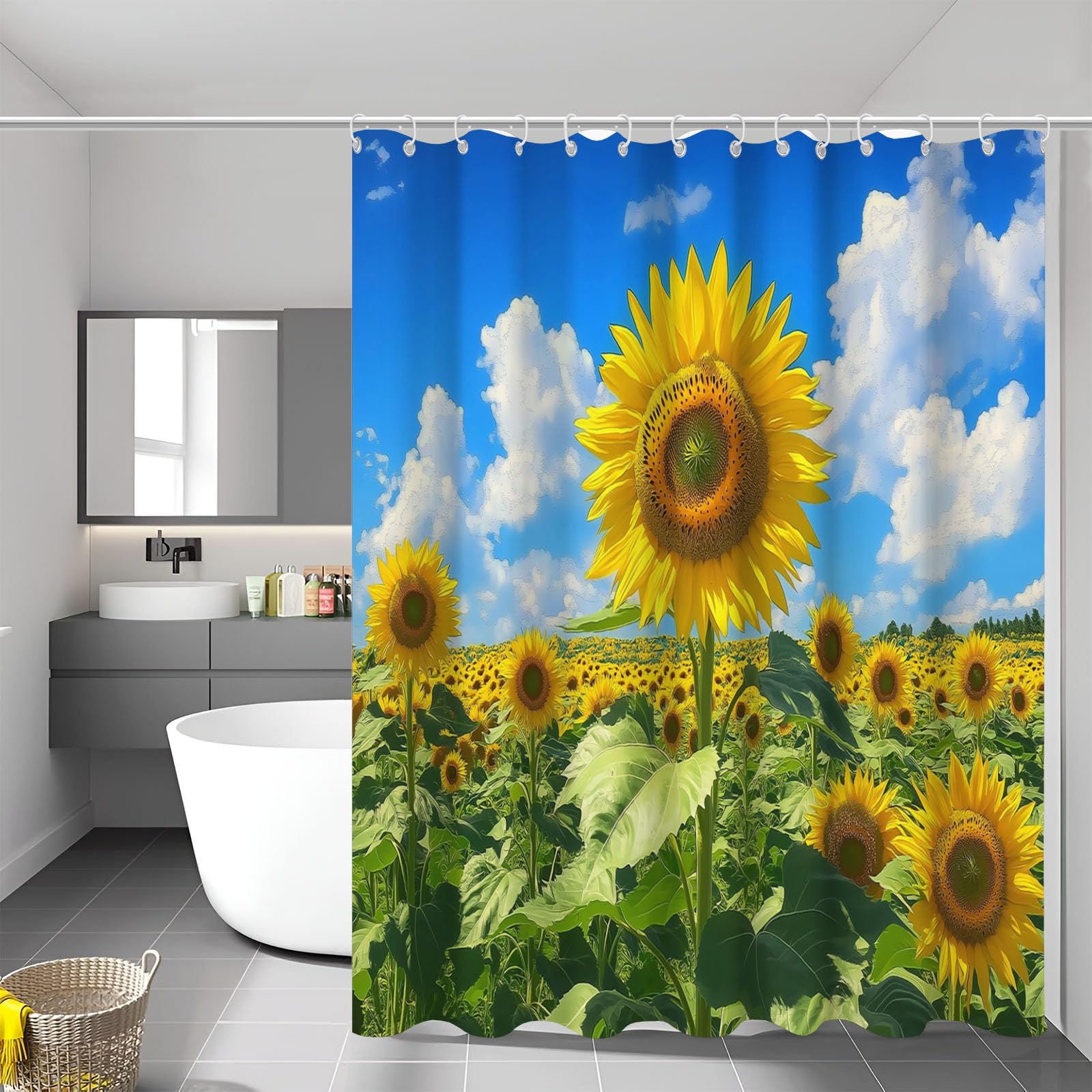 Rideaux de douche 180 x 180 cm paysage fleuri lavable pour baignoire hôtel