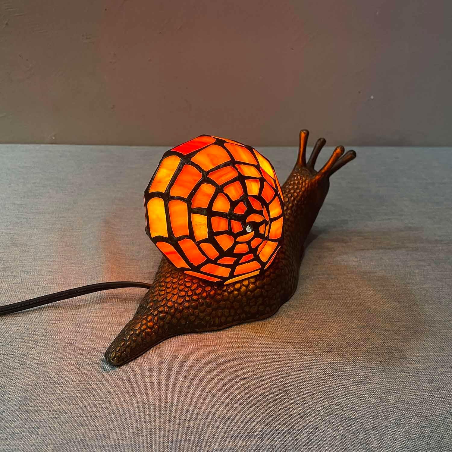Bieye L10963 Land Snail Tiffany Style Stained Glass Accent Table Lamp for Home Decoration (Orange, 10" D x 5" W x 5" H)