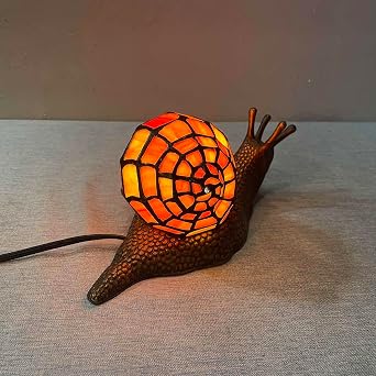 Bieye L10963 Land Snail Tiffany Style Stained Glass Accent Table Lamp for Home Decoration (Orange, 10 D x 5 W x 5 H)