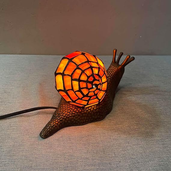Bieye L10963 Land Snail Tiffany Style Stained Glass Accent Table Lamp for Home Decoration (Orange, 10 D x 5 W x 5 H)