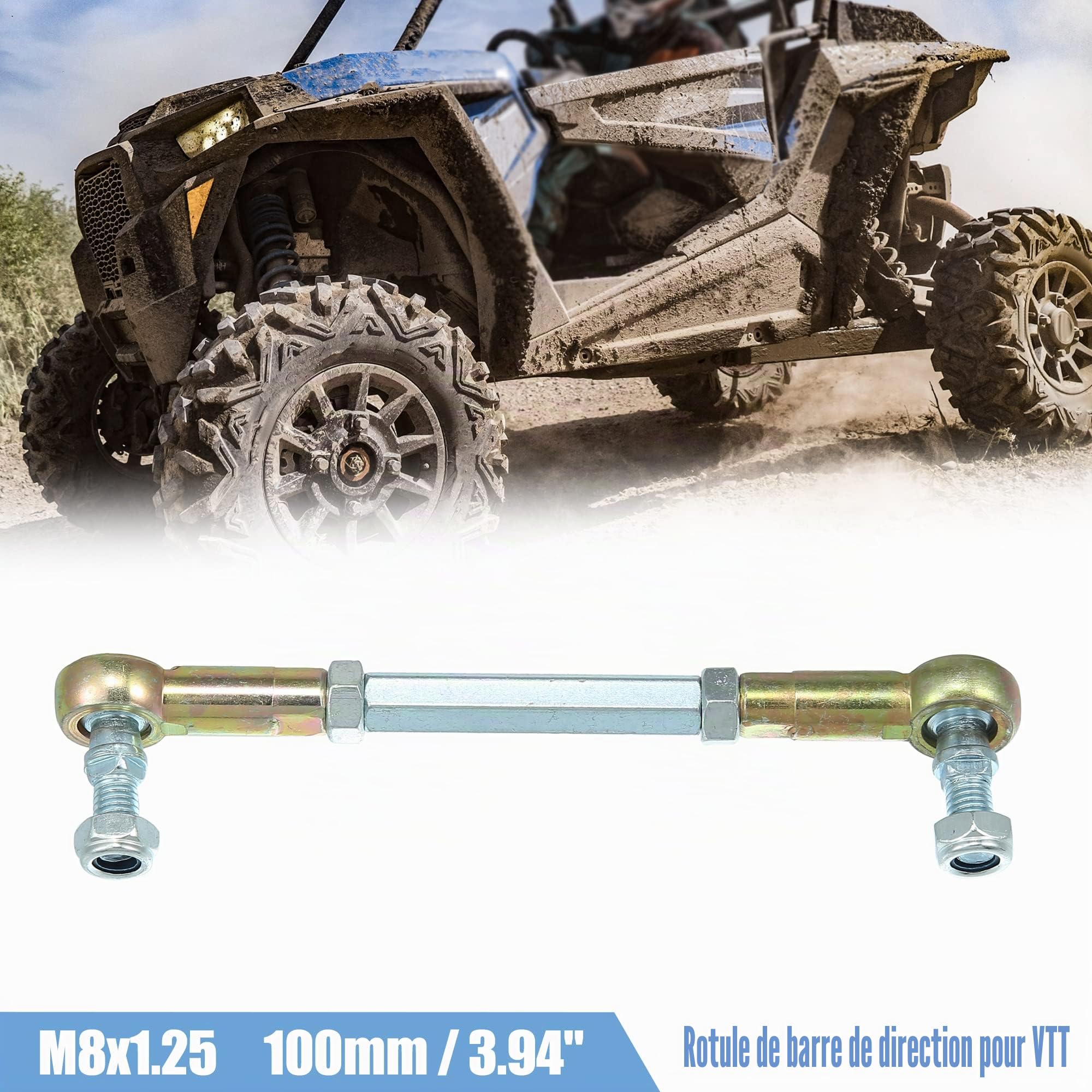 X AUTOHAUX 2Pcs Tige De Direction Rotule en Acier INOX pour ATV 50cc-250cc | Materiau: Acier Inoxydable, Longueur Levier 48mm, Filetage M8x1.25, Compatible Pour 70,90,110,125,150,200,250cc Quad