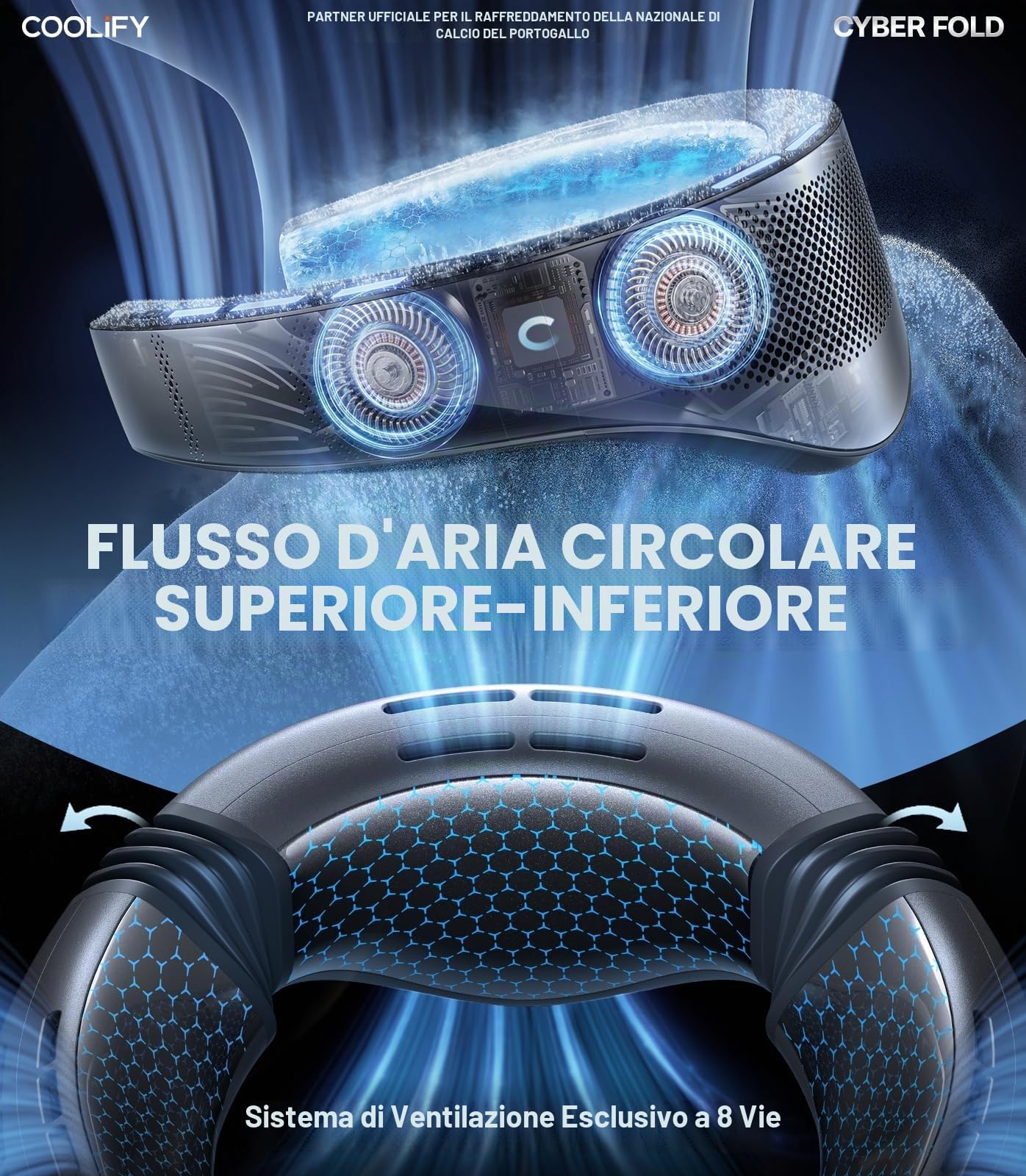 TORRAS Cyber Fold AI - Ventola di raffreddamento da collo, ventilatore portatile regolabile con direzione del vento che soffia aria fredda ricaricabile, nero