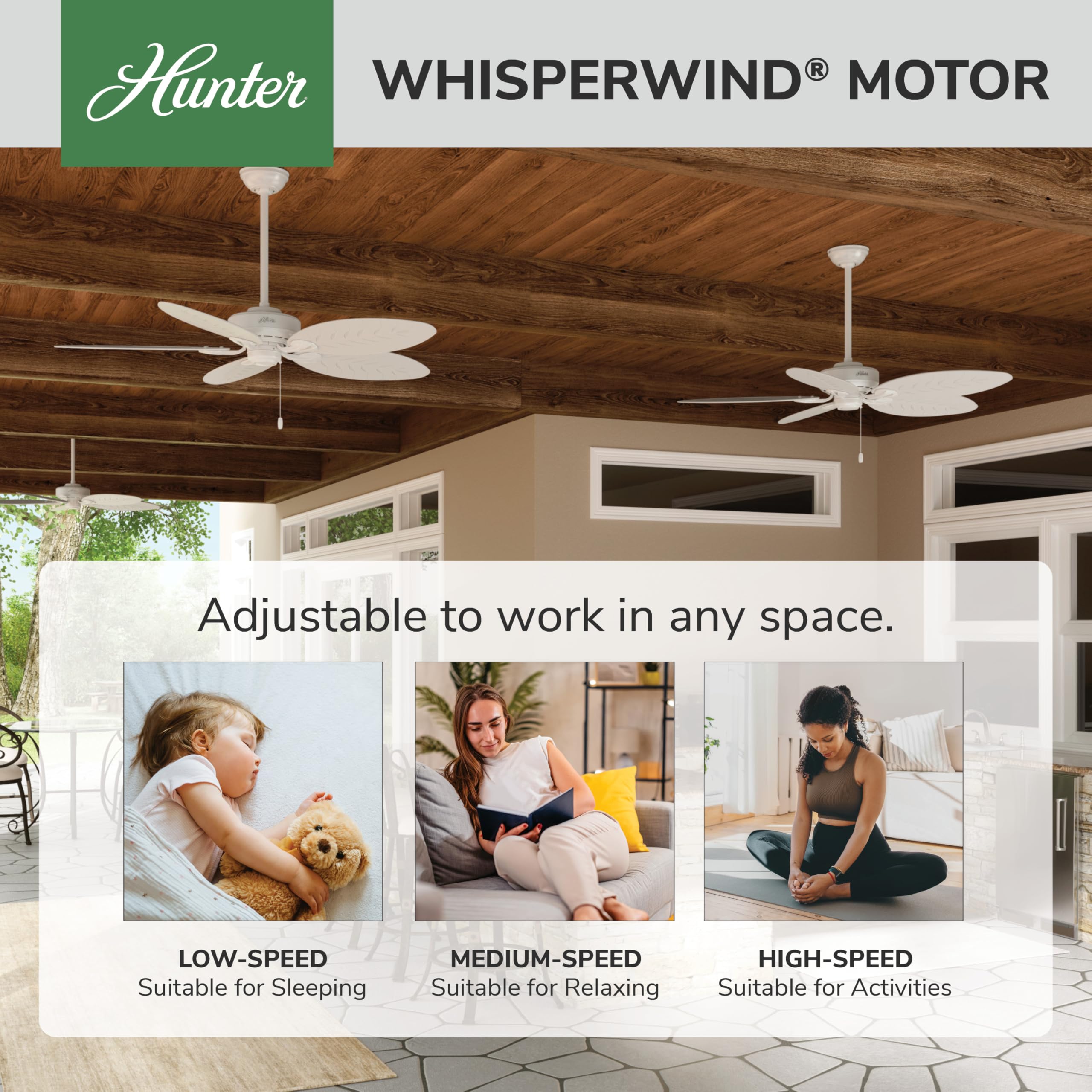 Hunter 54 inch Outdoor or Indoor Ceiling Fan No Light - White