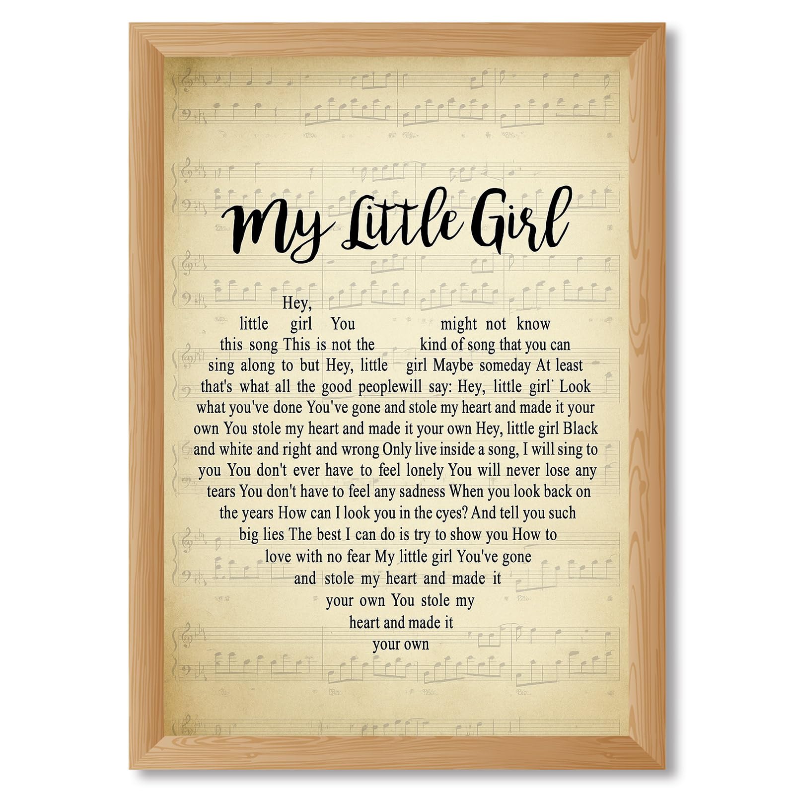 My Little Girl Lyrics Canvas Art Print, Vintage Music Notes Wall Art, Elegant Song Lyrics Poster Painting for Living Room, Bedroom Wall Decor Pictures Home Decoration (Wood Framed,12L X16W)