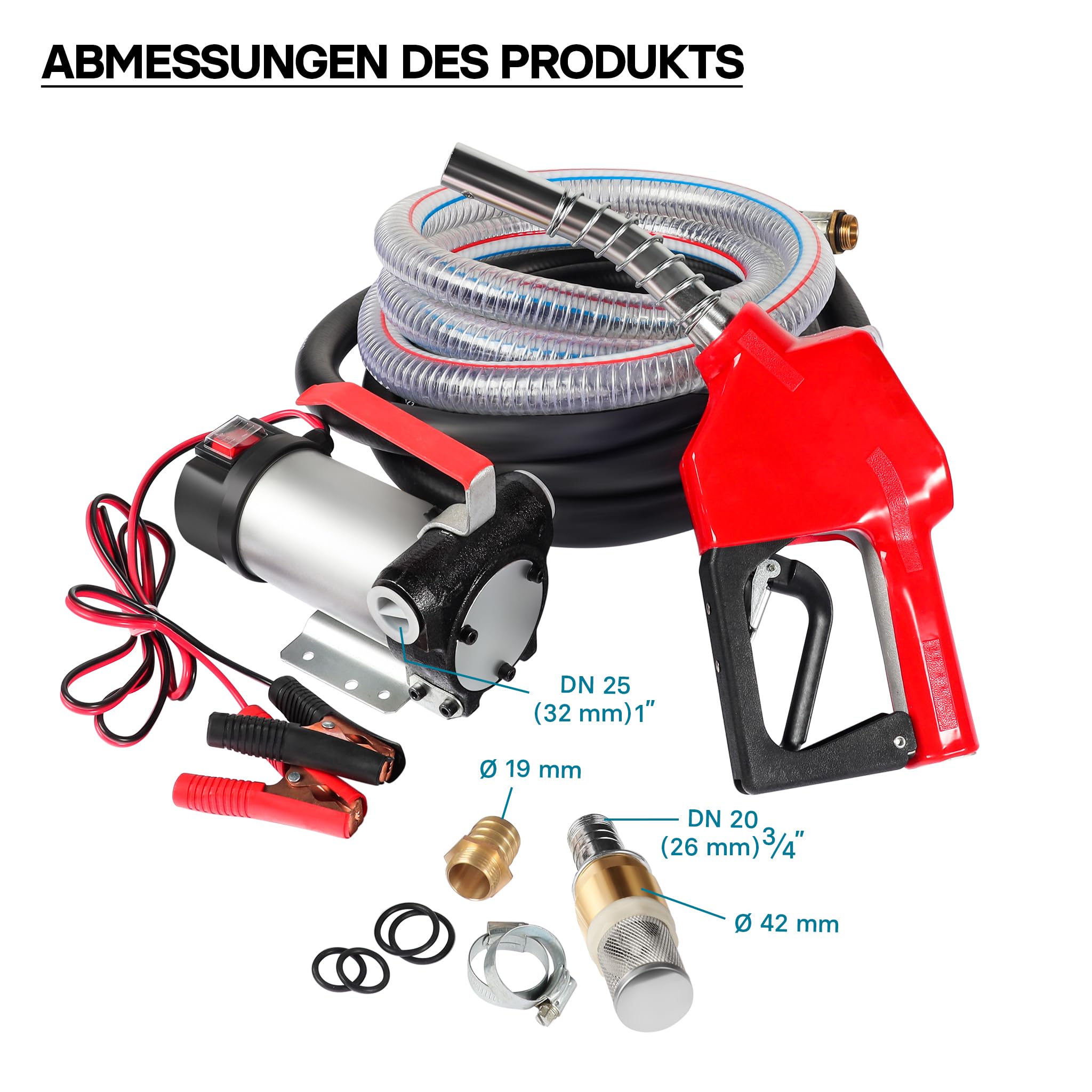Wiltec Bio Dieselpumpe 12 V, 150 W, 40 l/min, Heizölpumpe selbstansaugend, Absaugpumpe für Diesel, Biodiesel, Heizöl, tragbare mobile Umfüllpumpe mit Zapfpistole und Schläuchen
