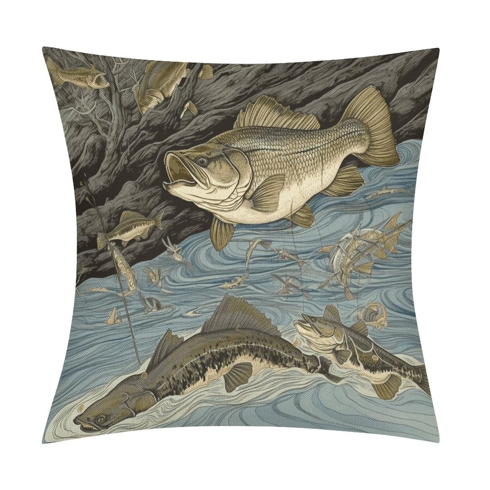 Fodpand Style Fishing Pillow Covers 18X18 Inch, Pillow Cases Boho Farmhouse, Throw Pillow Covers For Couch Sofa Bed Spring Home Decor