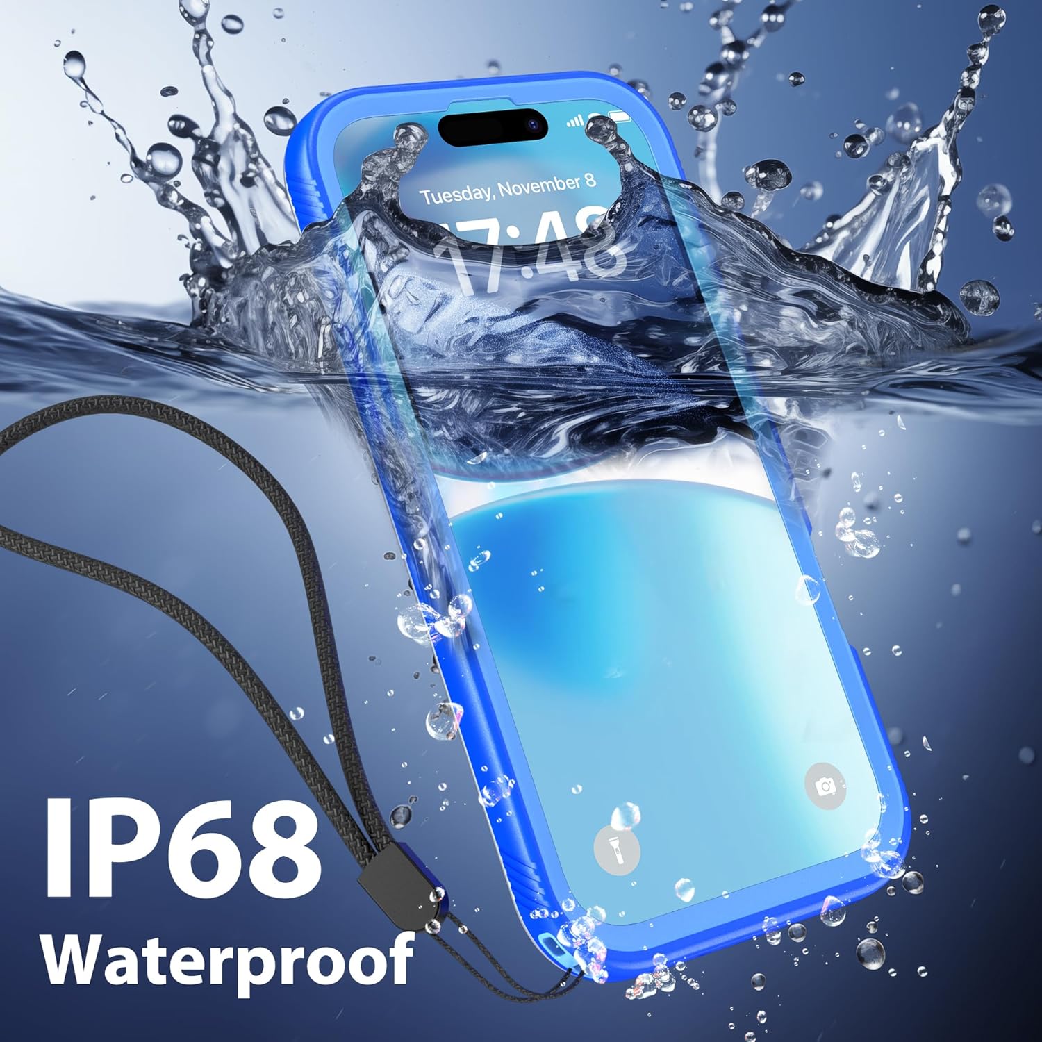 SPORTLINK for iPhone 16 Pro Case Waterproof - Built in Screen Protective, IP68 Underwater /6.6FT Military Dropproof/Dustproof/Full Body Phone Case 6.3 inch Blue/Frosted Clear