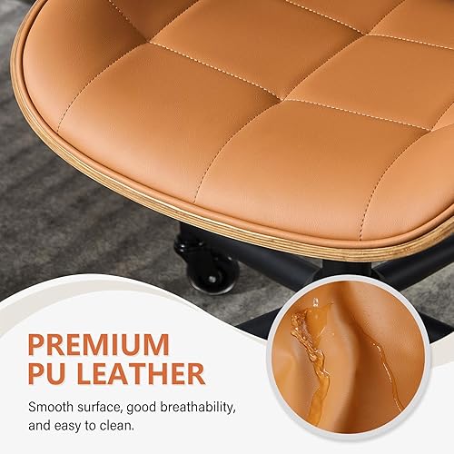 Miniatura 5 de Silla de escritorio de oficina en casa con ruedas, silla de oficina sin brazos de altura ajustable, piel sintética, respaldo medio, silla de