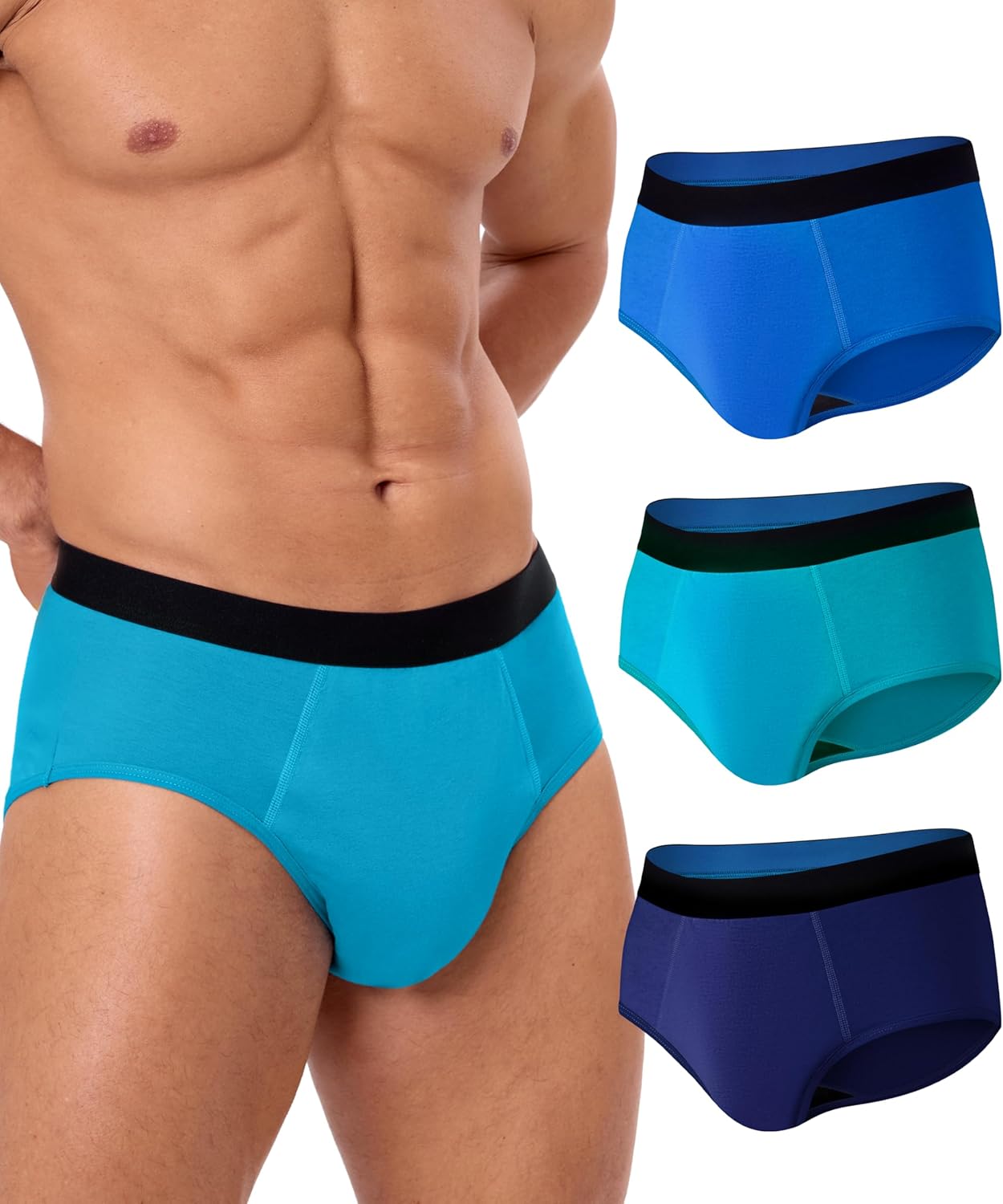 Incontinence Underwear for Men, 150ML Absorbent Washable Protective Leak Proof Reusable, Briefs 3 Pack (Multicolor01, Medium)