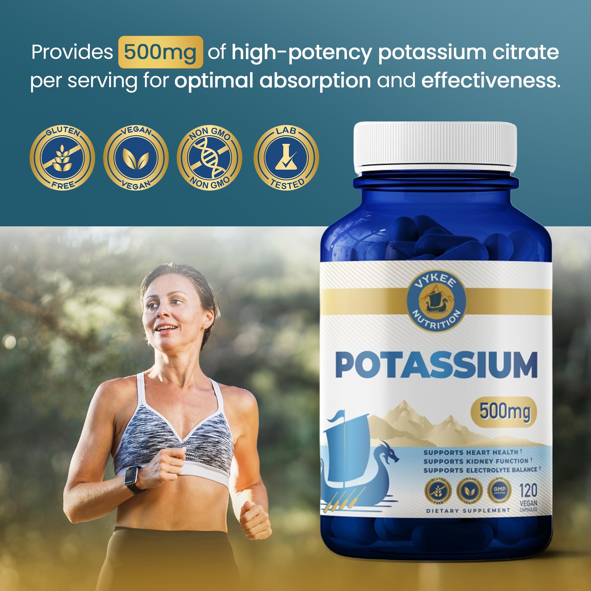 Vykee Nutrition Potassium Citrate Capsules Helps Electrolyte Balance 500 mg — Amazon image 4