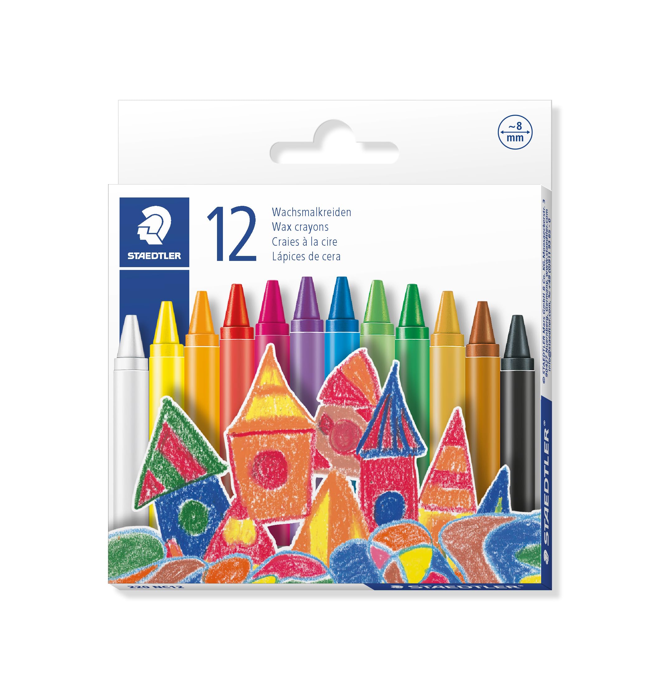 STAEDTLER 220 08 C12 - Pastelli a cera, larghezza tratto: 8 mm, colori assortiti, confezione da 12