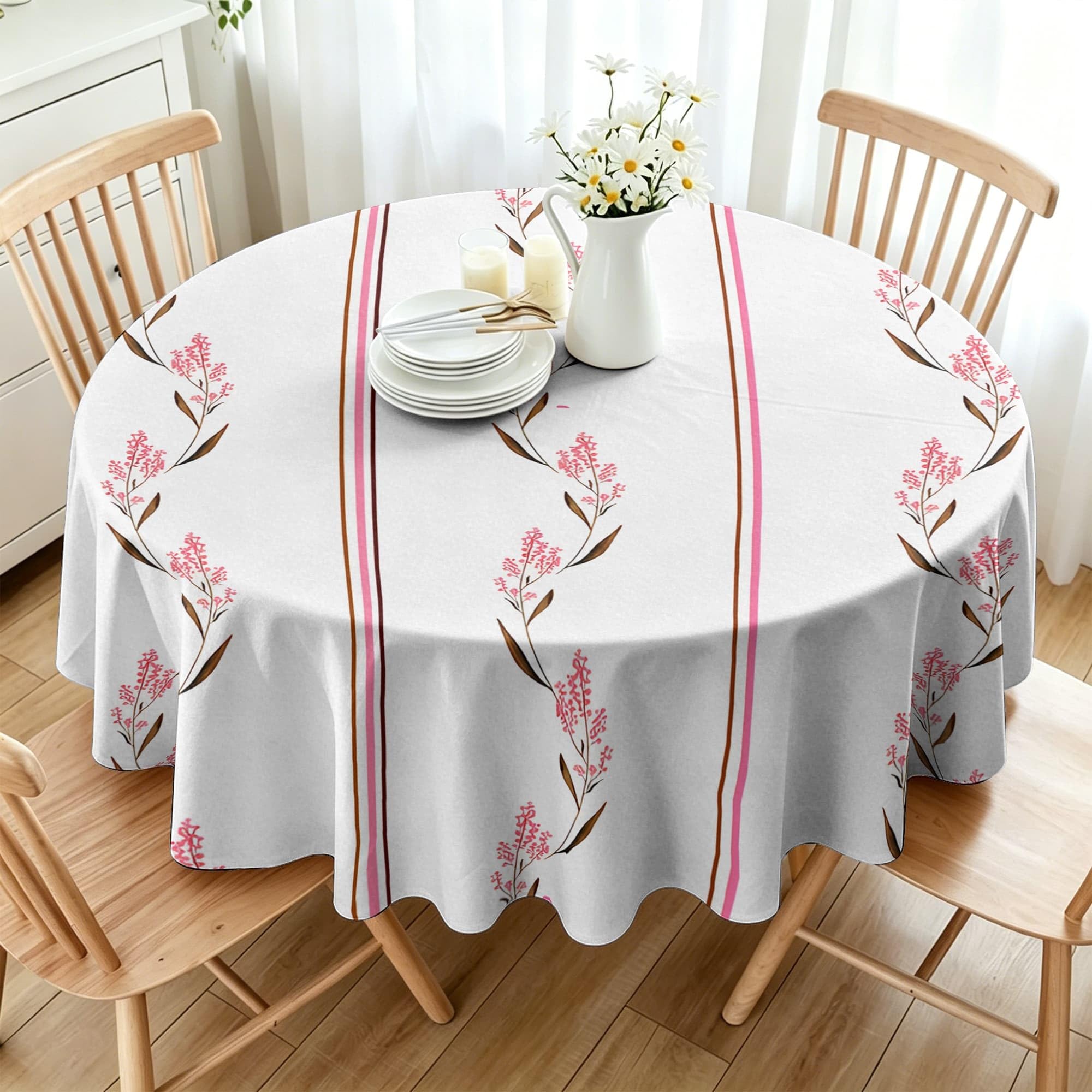Nappe ronde de table vigne fleurie pour repas de jardin et décoration