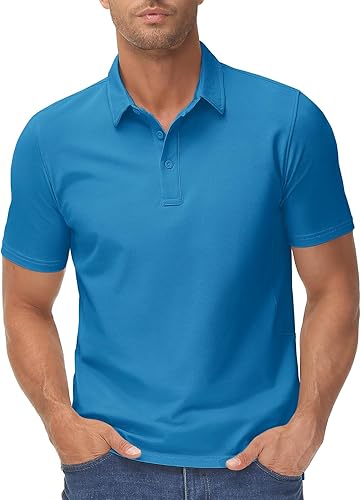 TACVASEN Men's Polo Shirt Golf Tennis Casual Outdoor Polo Solid Quick Dry 3 Buttons Short Sleeve Tops