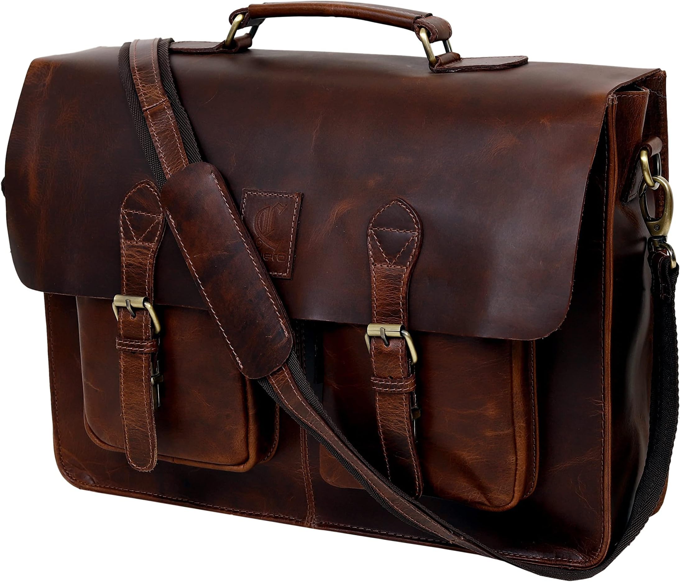 cuero Leather Messenger Bag for Men - Full Grain Leather Briefcase Laptop Satchel Office Crossbody Travel Bag