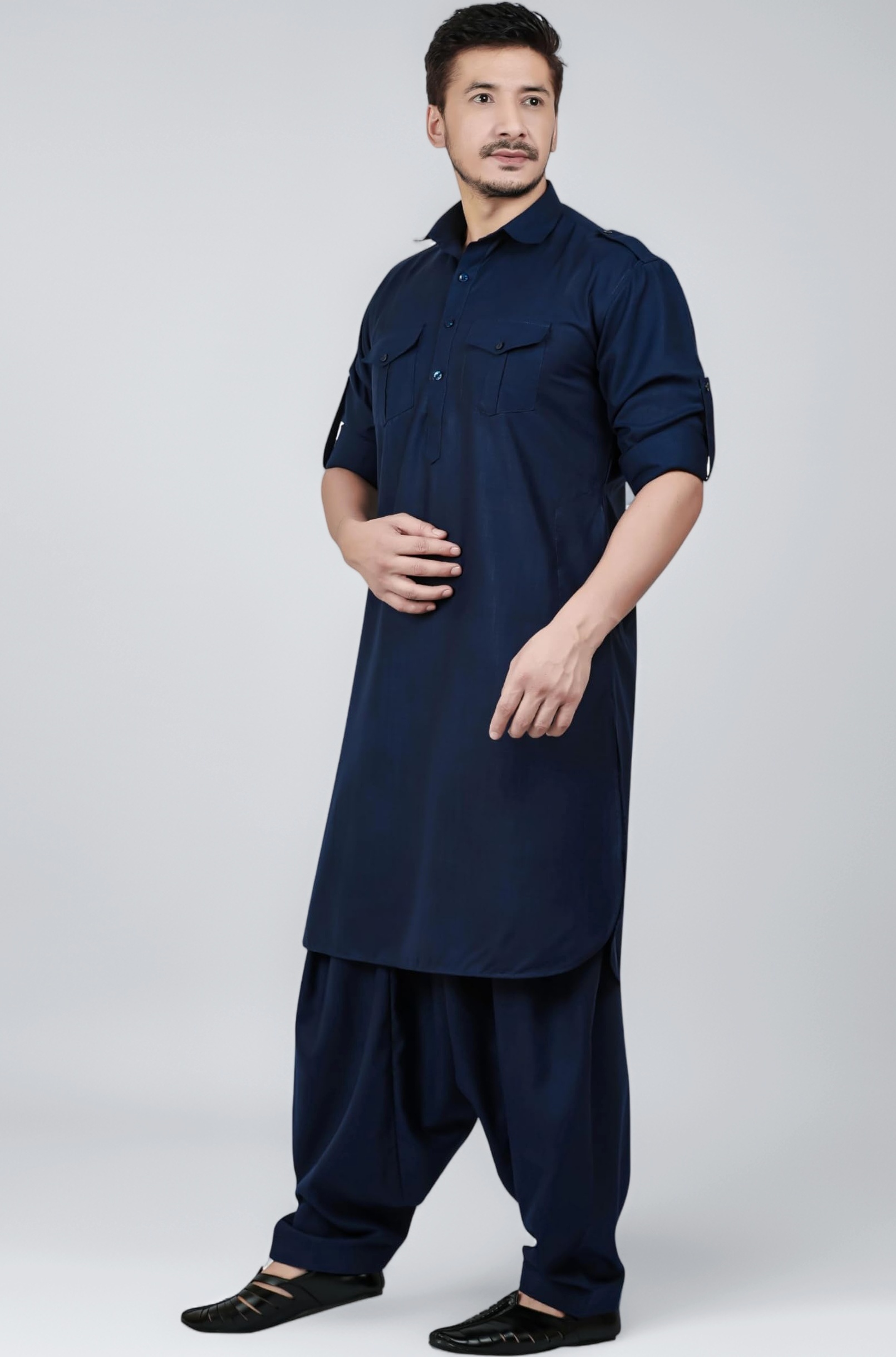 Men's Cotton Blend Pathani Kurta Pyjama Suit