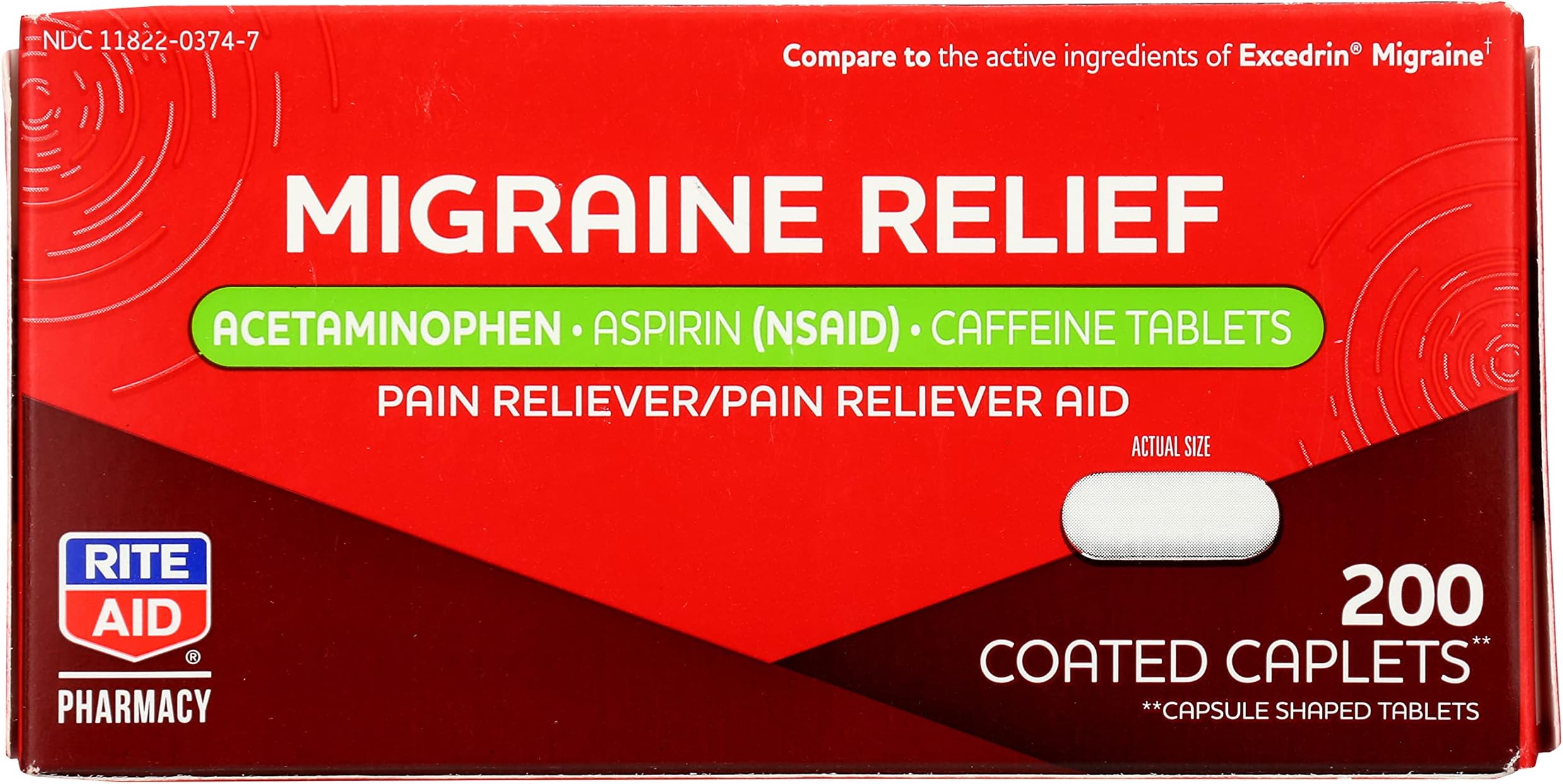 Rite Aid, Migraine Relief Coated Caplets, 200 Count