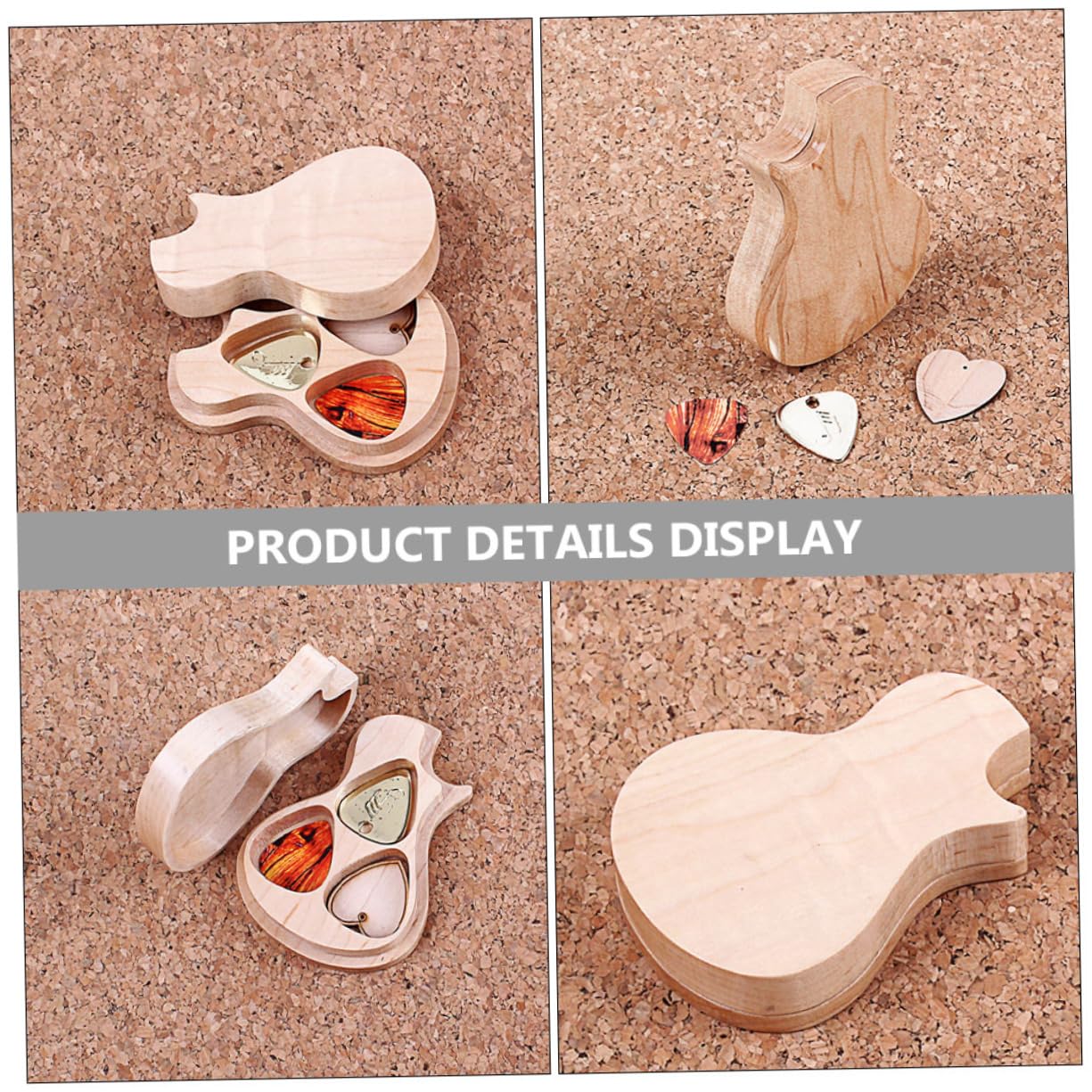 Gitarrenplektrum Schönes Design mit 3 Plektren Kasten aus Ahornholz Aufbewahrungsbox in Khaki für Gitarrenzubehör für Gitarrenspieler und Musikliebhaber