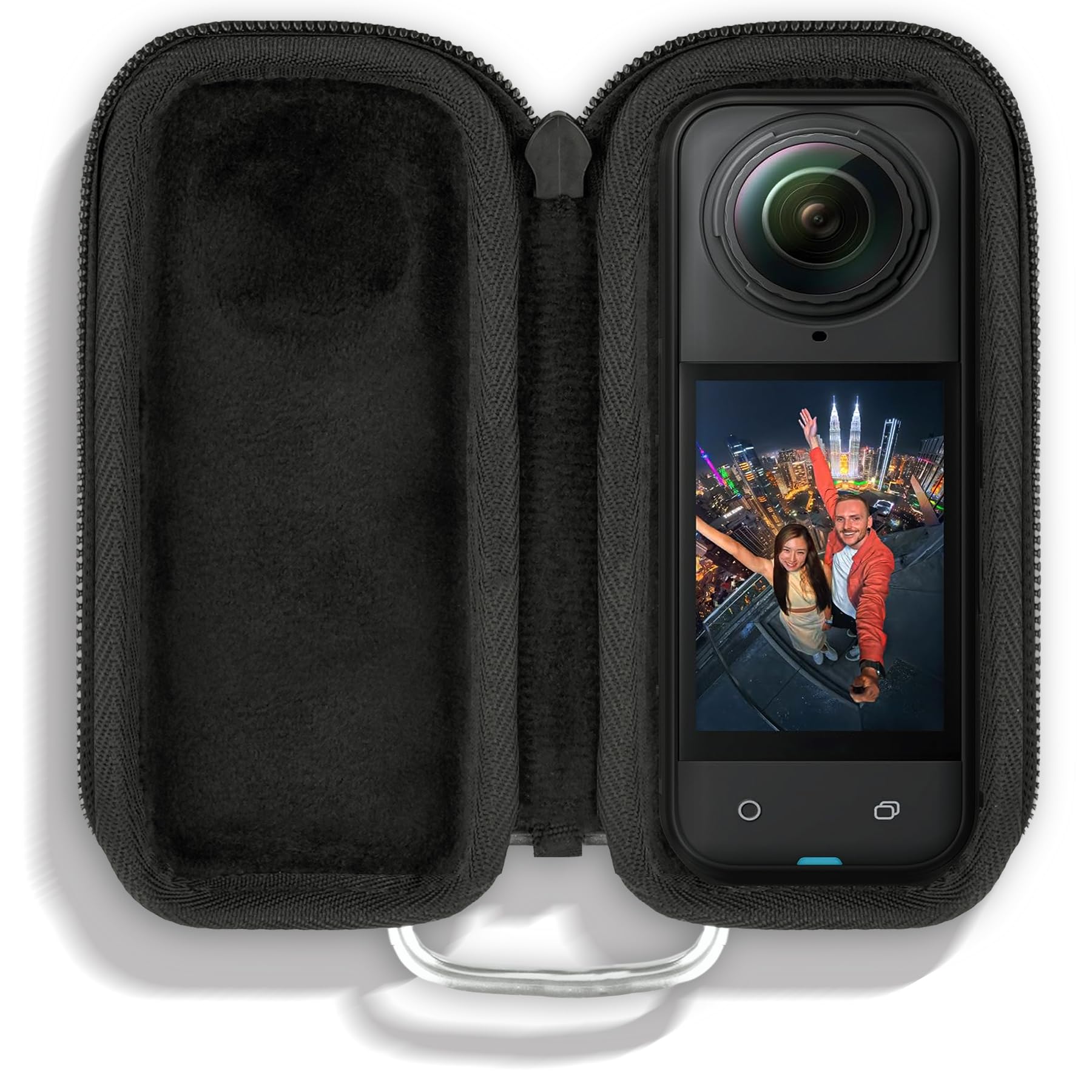 Khanka per Insta360 X5 X4 Action Cam– Custodia Rigida da Trasporto, Borsa Compatta da Viaggio Compatibile con Action Cam 360° Insta360 X5/X4 con Base ad Accesso Rapido e Moschettone (Nero)