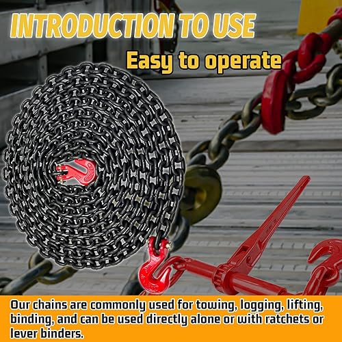 Miniatura 6 de Cadena de transporte G80  Cadena resistente de 14 pulgadas × 20 pies, 3300 libras, resistencia a la rotura para remolque, cadena de seguridad para