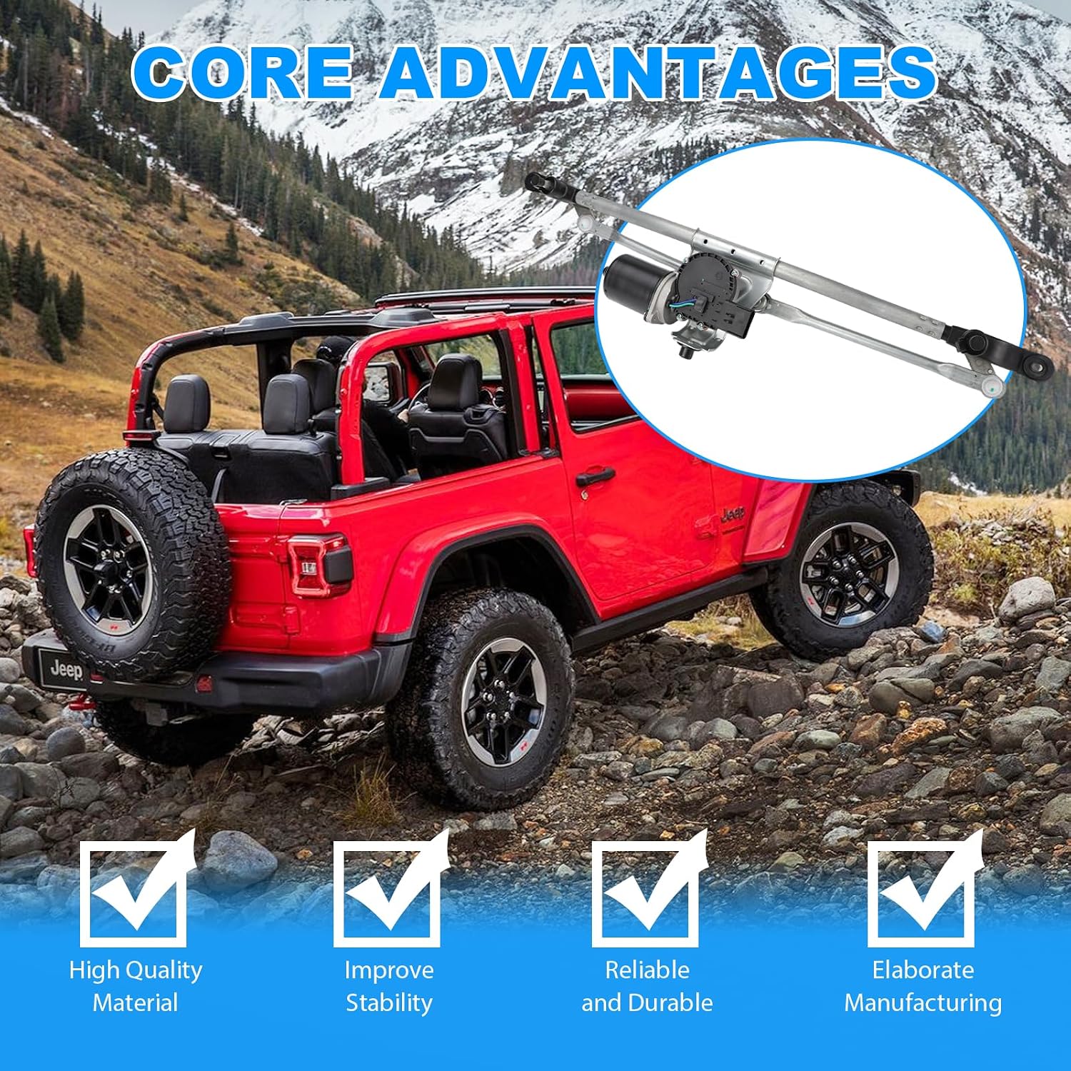 Front Windshield Wiper Motor and Linkage Compatible With Jeep Wrangler JK