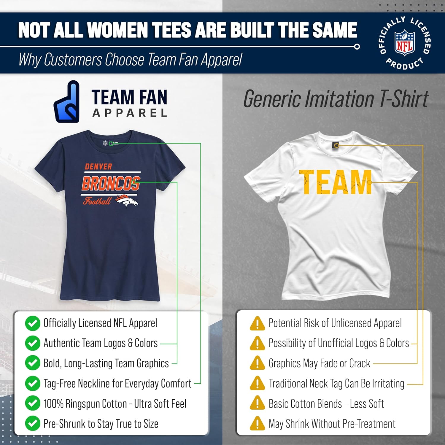 Team Fan Apparel NFL Gameday Women's Relaxed Fit T-Shirt - Rib Neck Contour - Tagless Short Sleeve Tee - Stay Cool & Stylish (Denver Broncos - Navy, Large) - Image 2