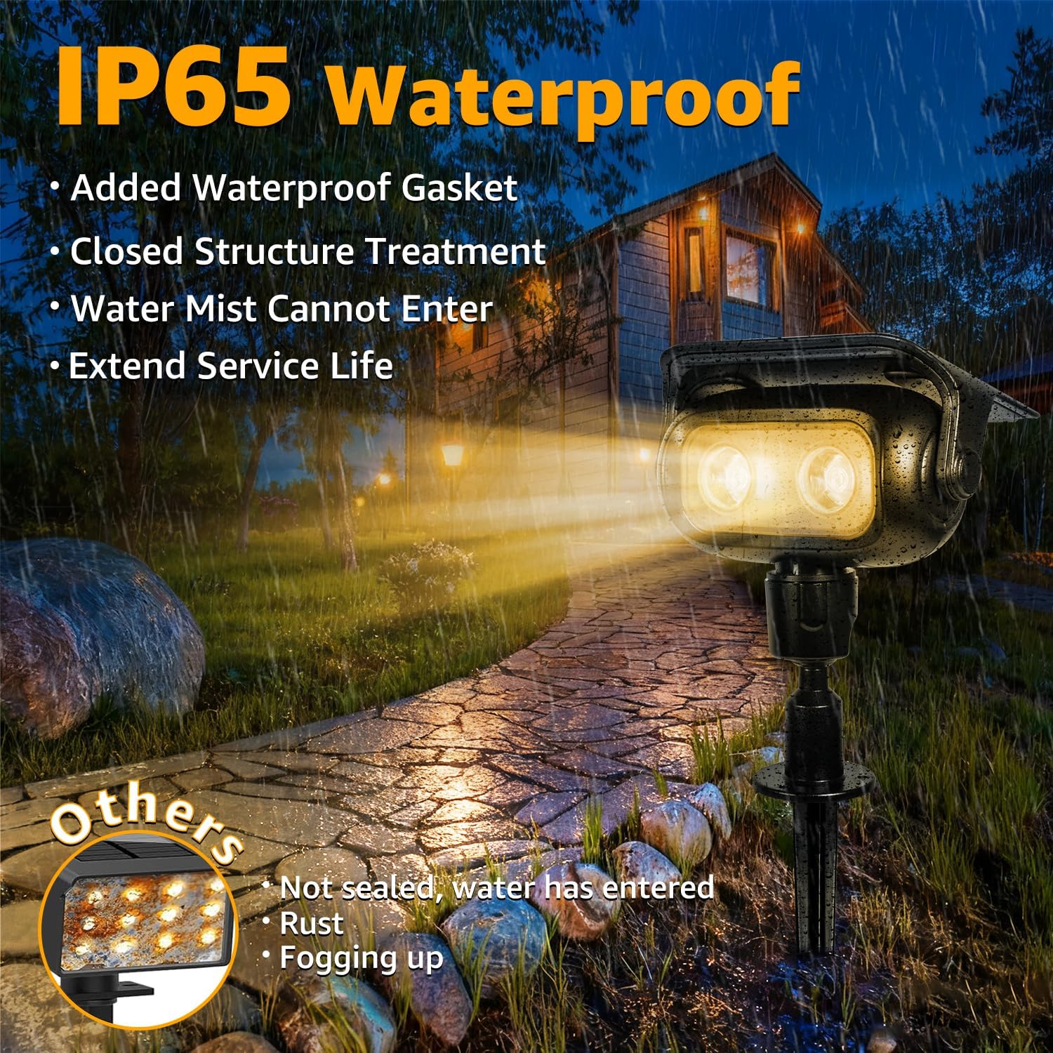 Ollny Solar Lights Outdoor Waterproof IP65, 4 Pack Super Bright LED 2 Lighting Modes 360° Rotation Solar Spot Lights Outdoor, Auto On/Off Landscape Lighting for Yard Garden Pathway 3000K Warm White