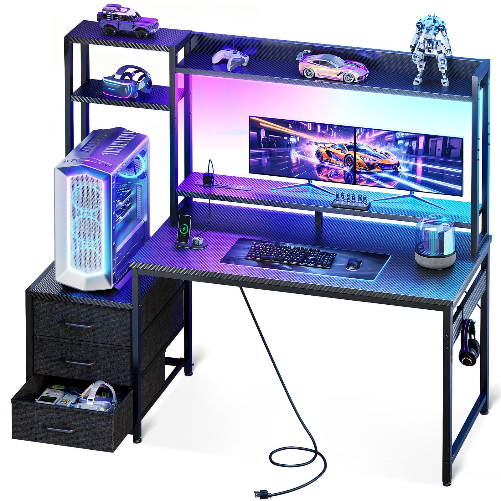 Amazon.com: Casaottima 48 Inch Gaming Desk with Hutch & 3 Fabric