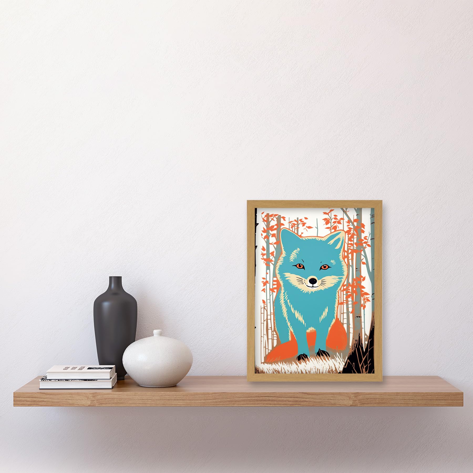 Artery8 Cute Blue Fox Forest Glade Landscape Bright Woodland Baby Animal Kids Bedroom Artwork Framed Wall Art Print A4 - Image 2