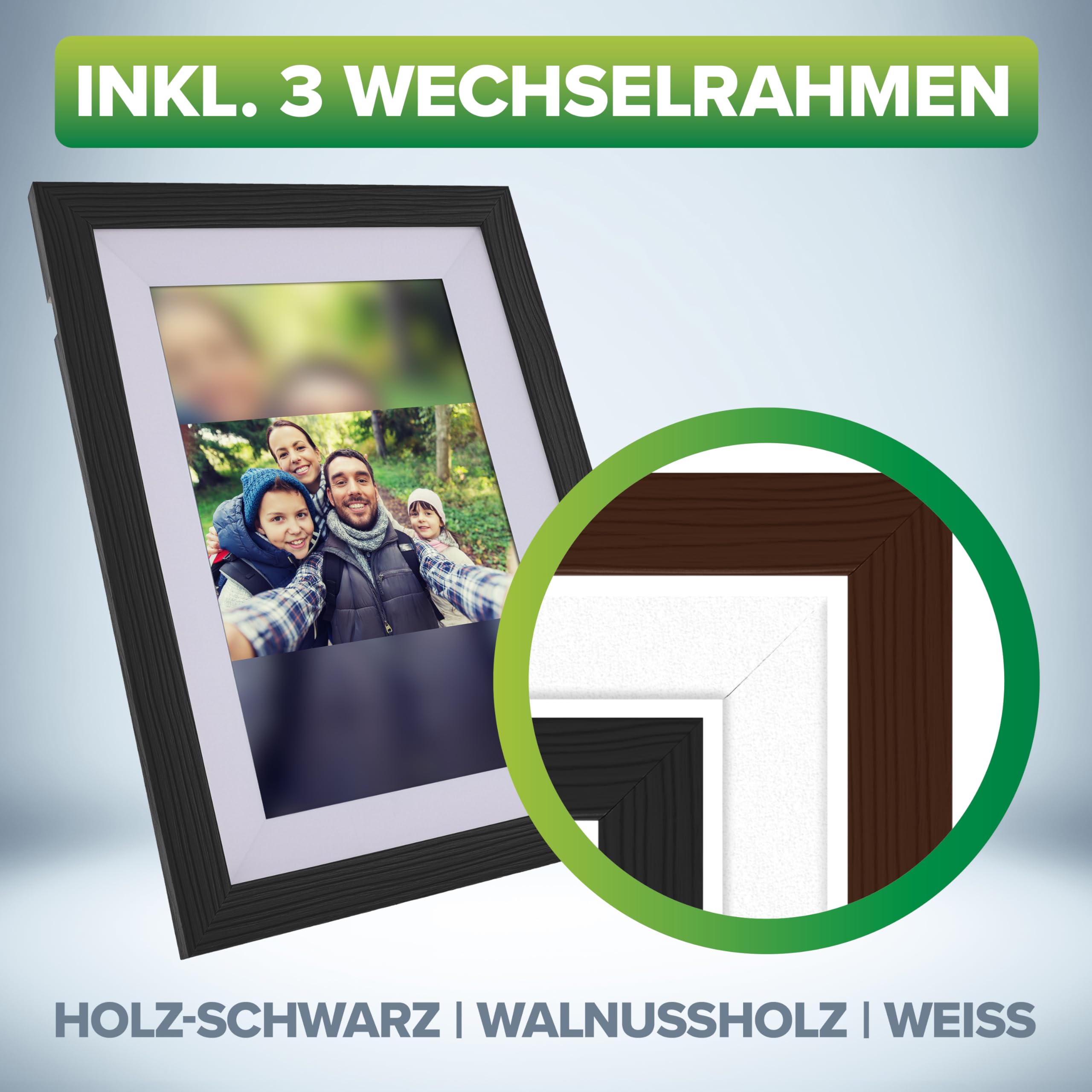 InLine WiFRAME 2 55821H Cadre photo numérique avec 3 cadres amovibles en bois de noyer WiFi 10,1" avec fonction tactile 1920 x 1200 cm Mémoire 16 Go Partagez vos moments instantanément de n'importe où