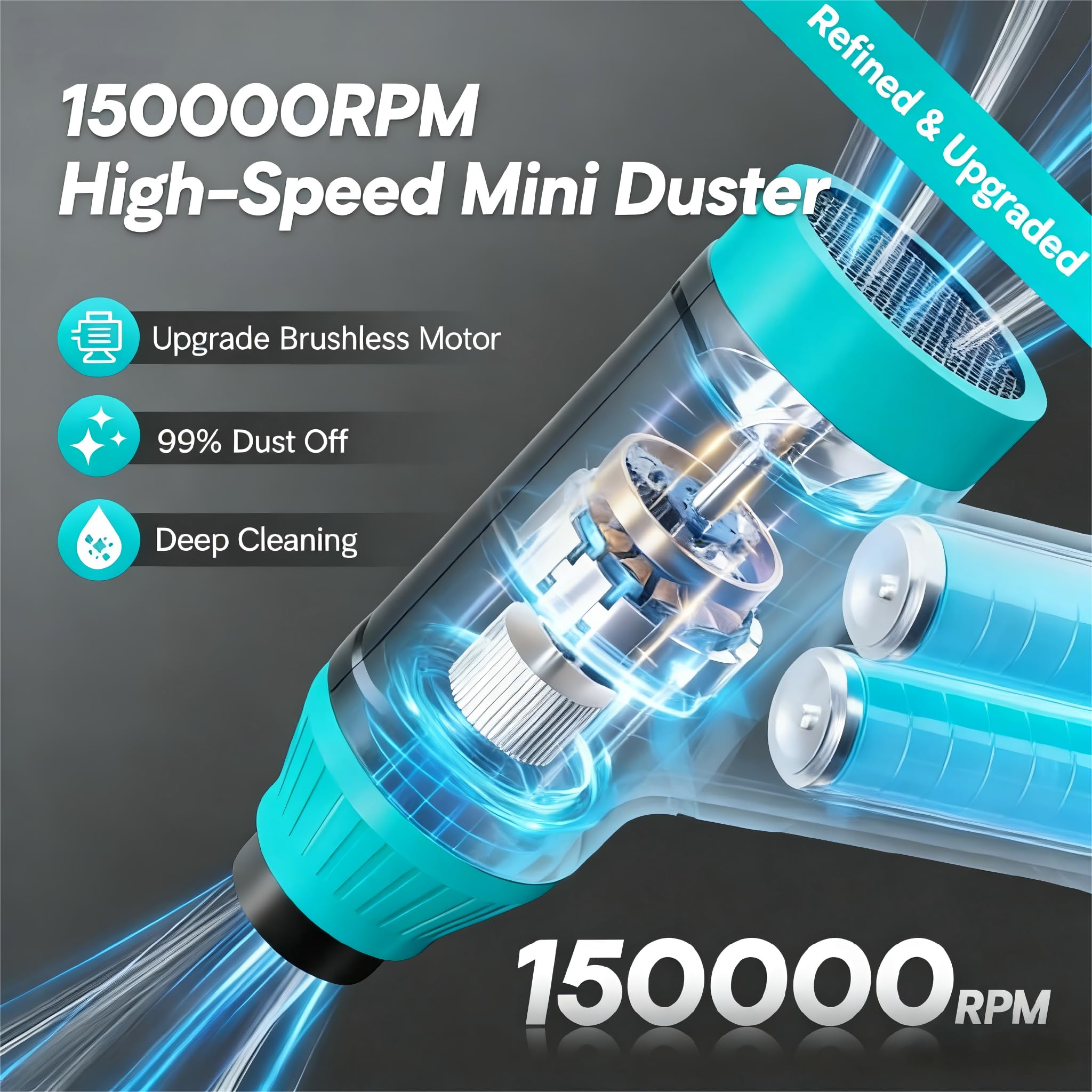 Plumero de aire comprimido de 110000 rpm, kit de limpieza de teclado, mini plumero eléctrico