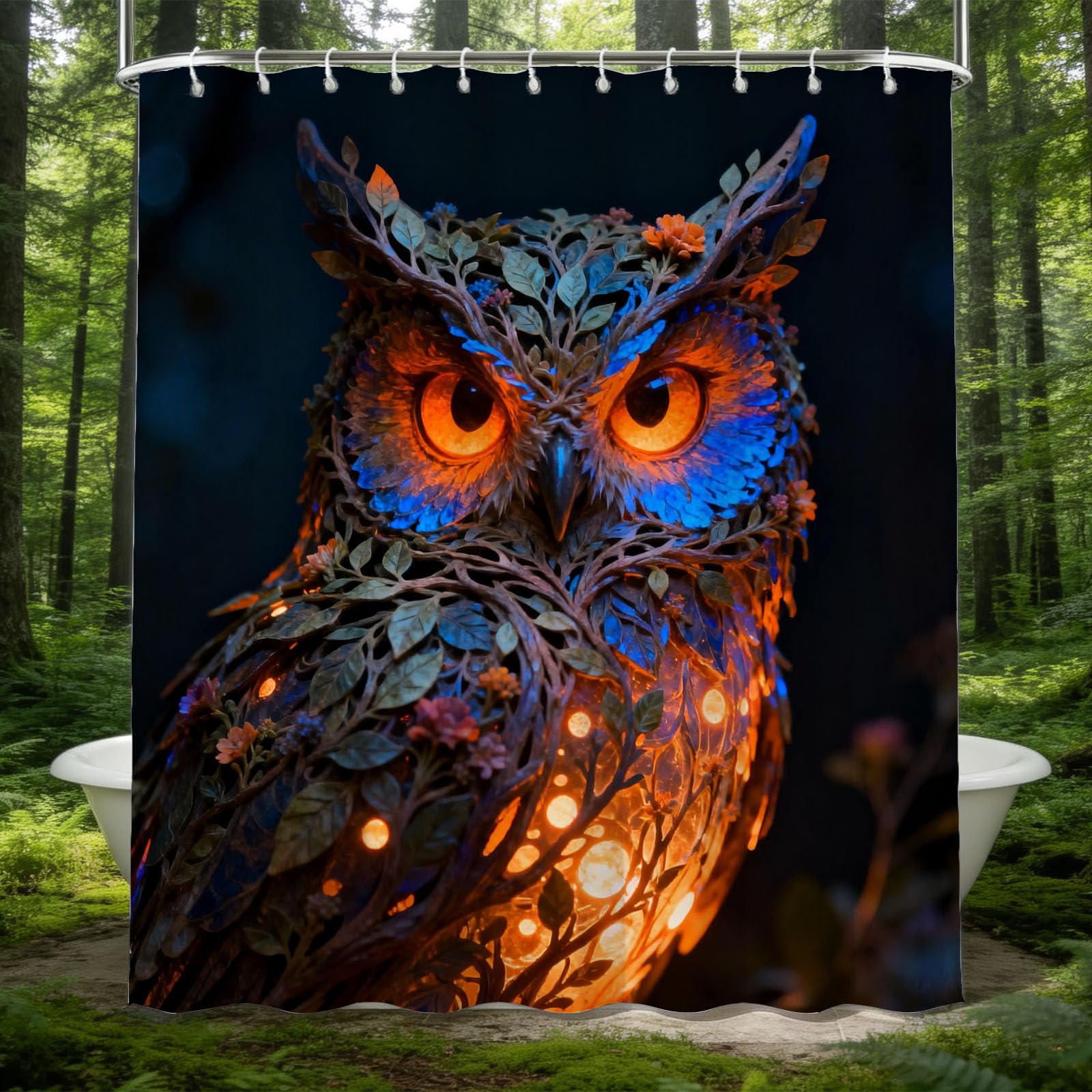 Hongduo 3D Owl Shower Curtain for Stalls Bathtubs Mysterious Atmosphere Bathroom Decor Shower Curtain Set Polyester Fabric Waterproof 200x200cm/79X79 Inch with Hooks