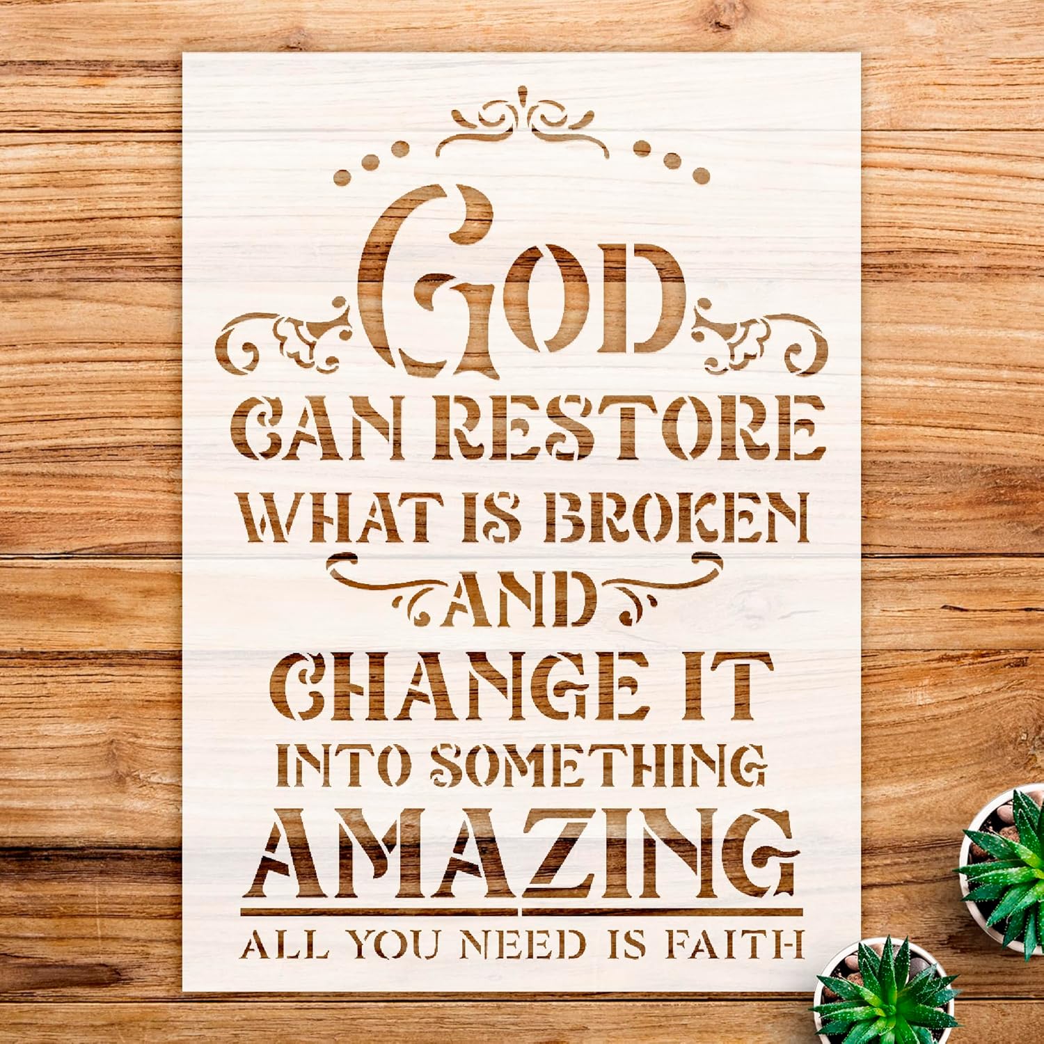 God can Restore What is Broken Stencil for Walls and Crafts, Inspirational Faith Design, Perfect for Home Decor and DIY Projects - Size A1 (23.9" x 33.1")