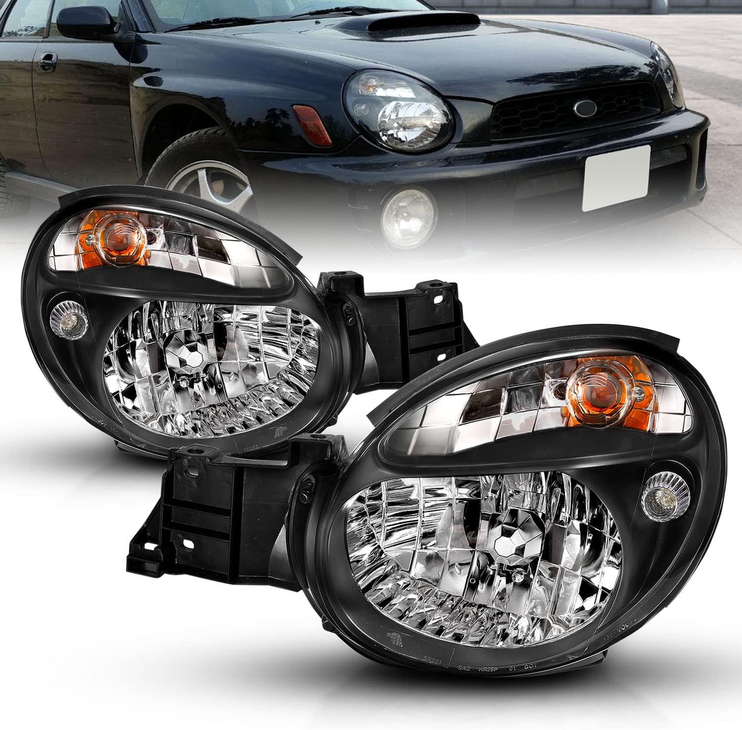 AmeriLite for 2002-2003 Subaru Impreza Crystal Black Replacement Headlights Pair - Passenger and Driver Side