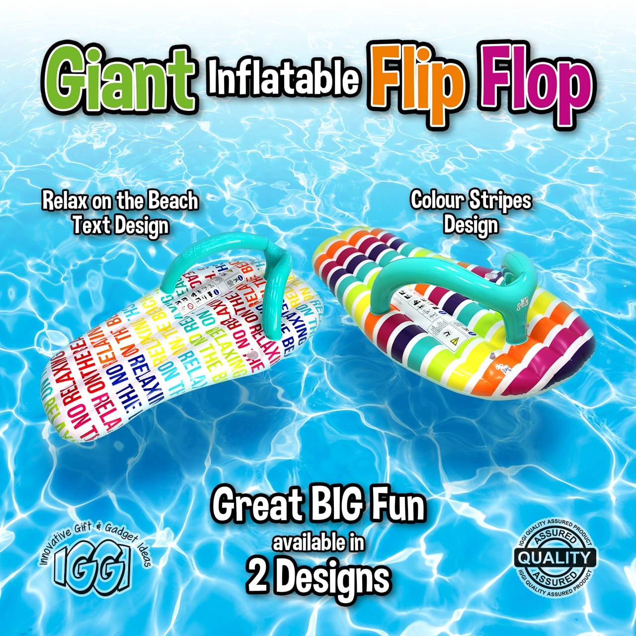 CKB LTD IGGI 1,5 m riesige aufblasbare Flip Flop Pool Liege Luftbett Wasserspielzeug Mehrfarbig - Streifen