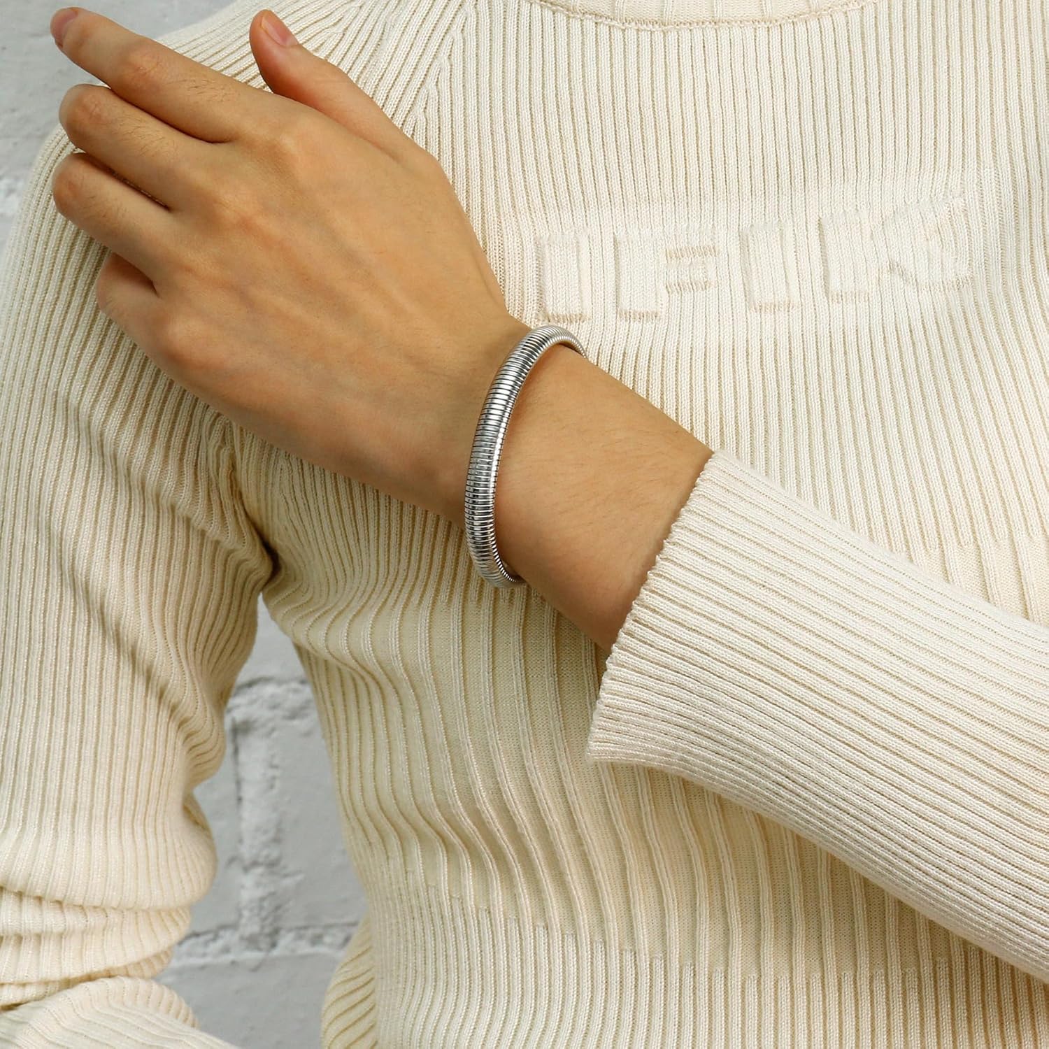 Gold Bangle Bracelets For Women Non Tarnish 14k Gold Plated Stackable Chunky Gold Bracelet Set Stretch Trendy Elastic Snake Chain Bracelet - Image 4