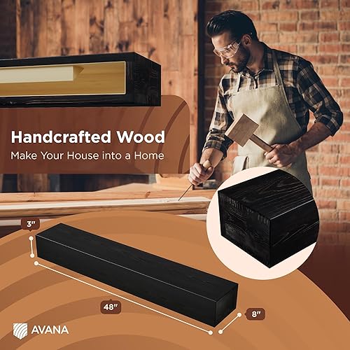 Miniatura 2 de Avana - Repisa para chimenea natural, hecha a mano, de madera, montada, 48 x 8 x 3 pulgadas, color gris