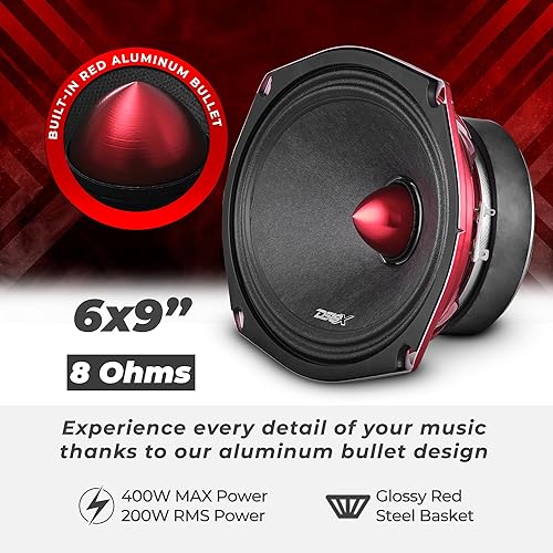 Miniatura 151 de DS18 PRO-X6.4M - Altavoz de 6.5 pulgadas, rango medio, bala de aluminio roja, 500 W máximo, 250 W RMS, 4 ohmios, altavoces de puerta de audio