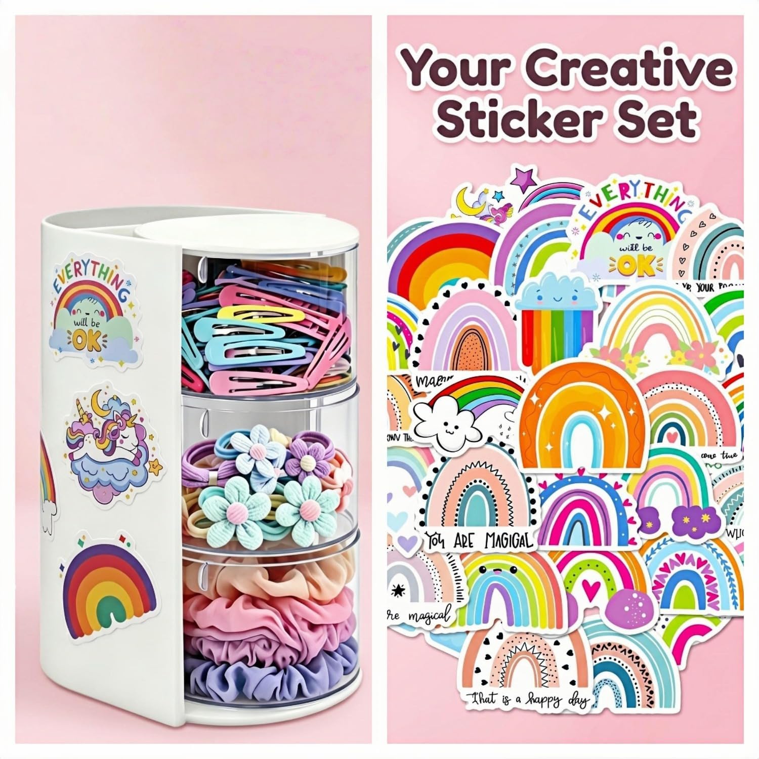 Hair Tie Organizer and Brush Holder with 50pcs Rainbow Stickers image 5