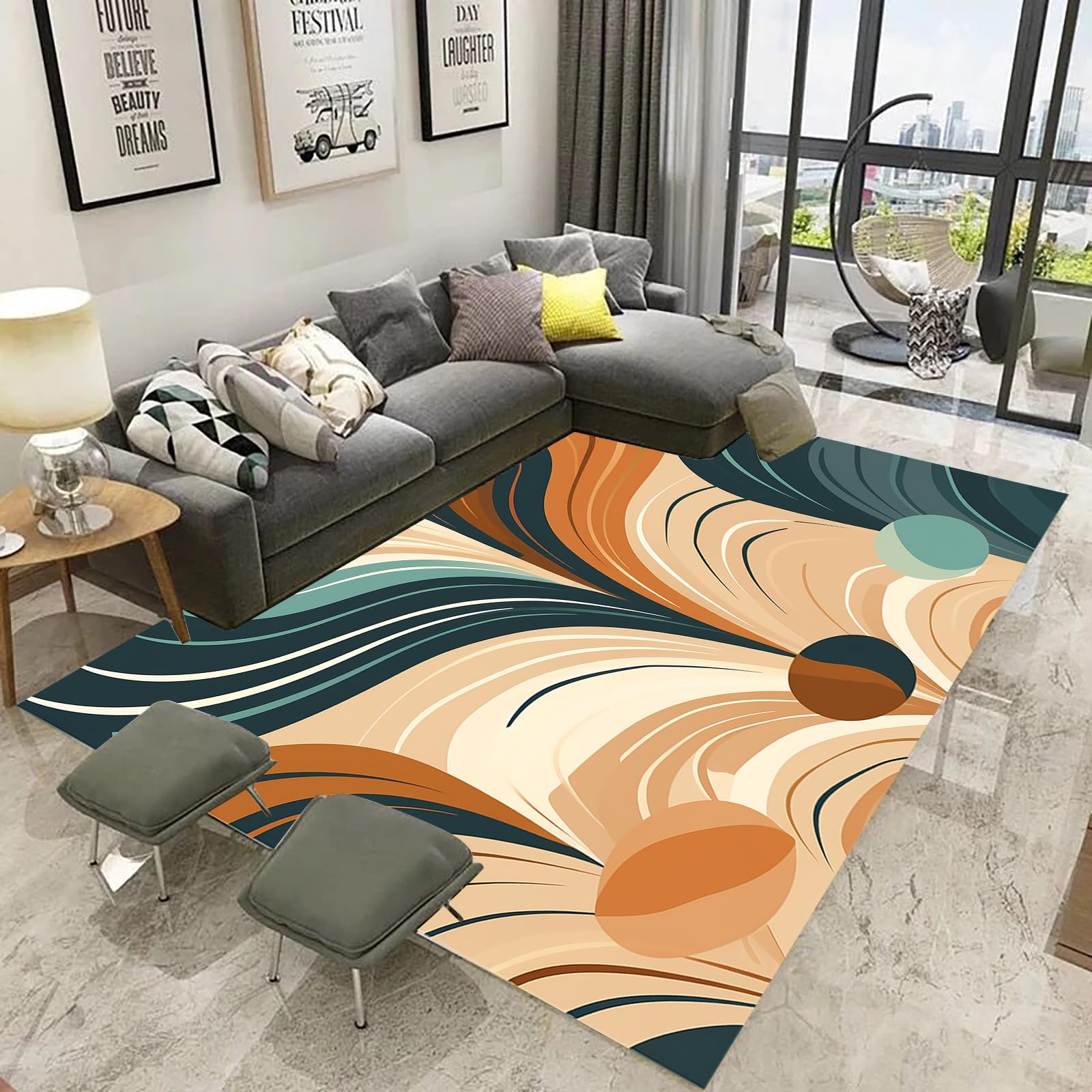Tapis boho chic TEBUTI pour salon et décoration de chambre à coucher