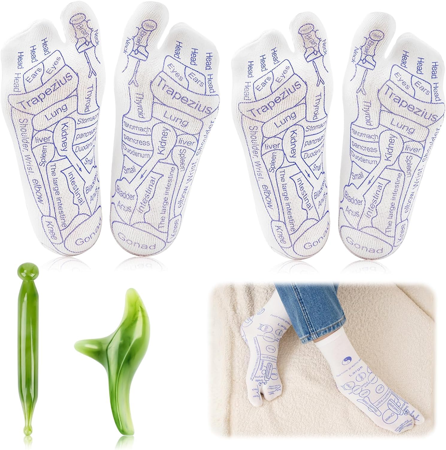 Wvu & Wvo Reflexology Socks with Acupressure Pen, Massage Socks, Pressure Point Socks, Reflexology Socks, Acupressure Reflexology Foot Massage Socks with Massage Tools (Green)