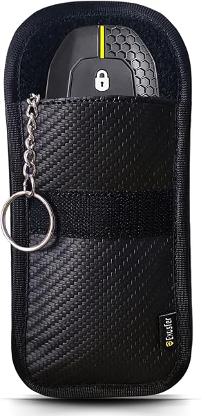 Etui Anti RFID et Ondes pour Clé de Voiture - Pochette Cage de Faraday - Blocage Signal, Anti Piratage, Antivol Auto, Protection Carte Bancaire NFC - Tissu Carbone (1 pochette Small) - 1