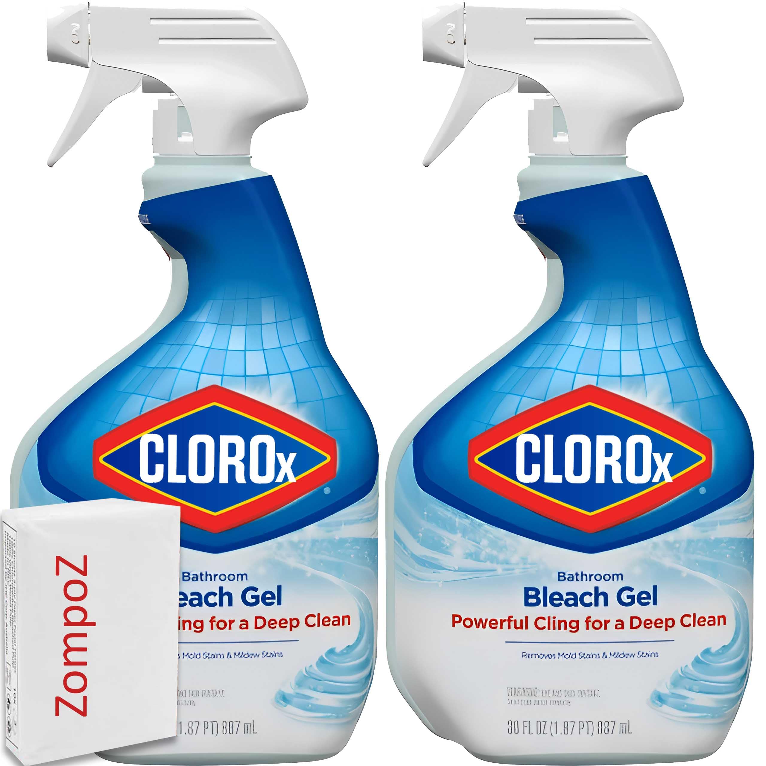 Clor0x Bathroom Cleaner Clinging Bleach Gel Spray, Pack of 2, Mold and Mildew Remover, Stain Remover for Bathtubs, Shower Stalls, Sinks, 30 oz Each Bonus Zompo-Z Tissues