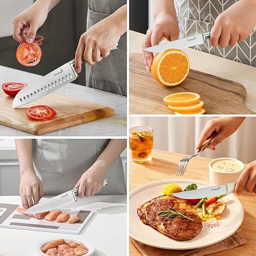Miniatura 6 de Kuisine Juego de cuchillos de acero inoxidable alemán afilado, cuchillo de chef Santoku, cuchillo de pan, cuchillo utilitario, cuchillo de pelar,